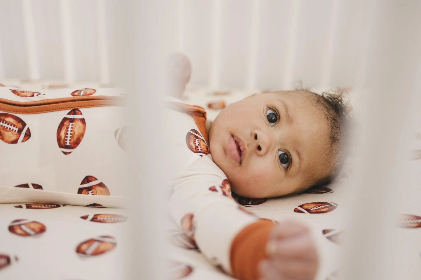 Little Joy Co. Football Print Bamboo Crib Sheet For Baby Nursery Decor Cozy - Furniture > Baby & Toddler Furniture > Crib & Toddler Bed Accessories