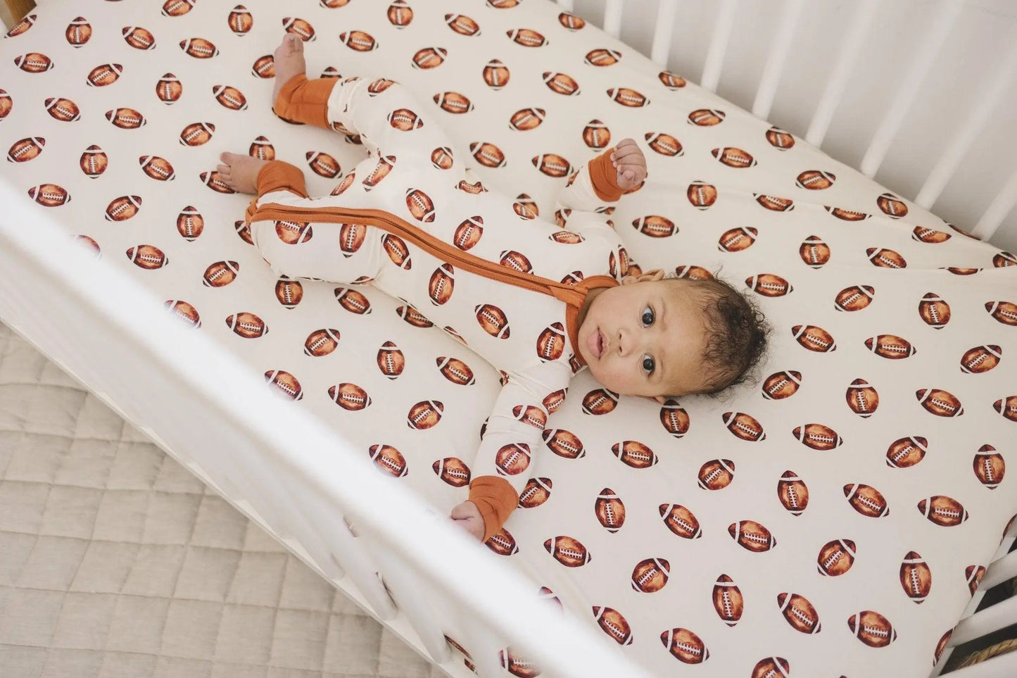 Little Joy Co. Football Print Bamboo Crib Sheet For Baby Nursery Decor Cozy - Furniture > Baby & Toddler Furniture > Crib & Toddler Bed Accessories