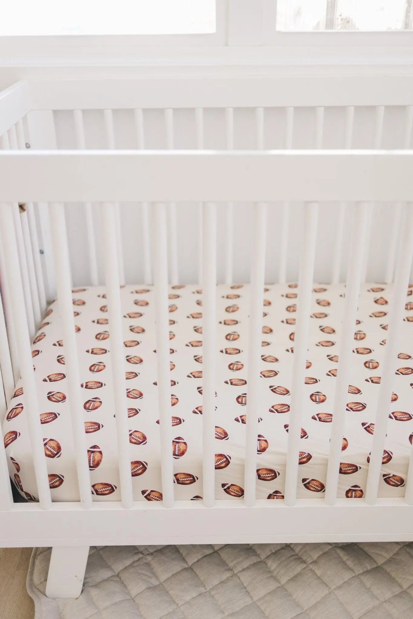 Little Joy Co. Football Print Bamboo Crib Sheet For Baby Nursery Decor Cozy - Furniture > Baby & Toddler Furniture > Crib & Toddler Bed Accessories