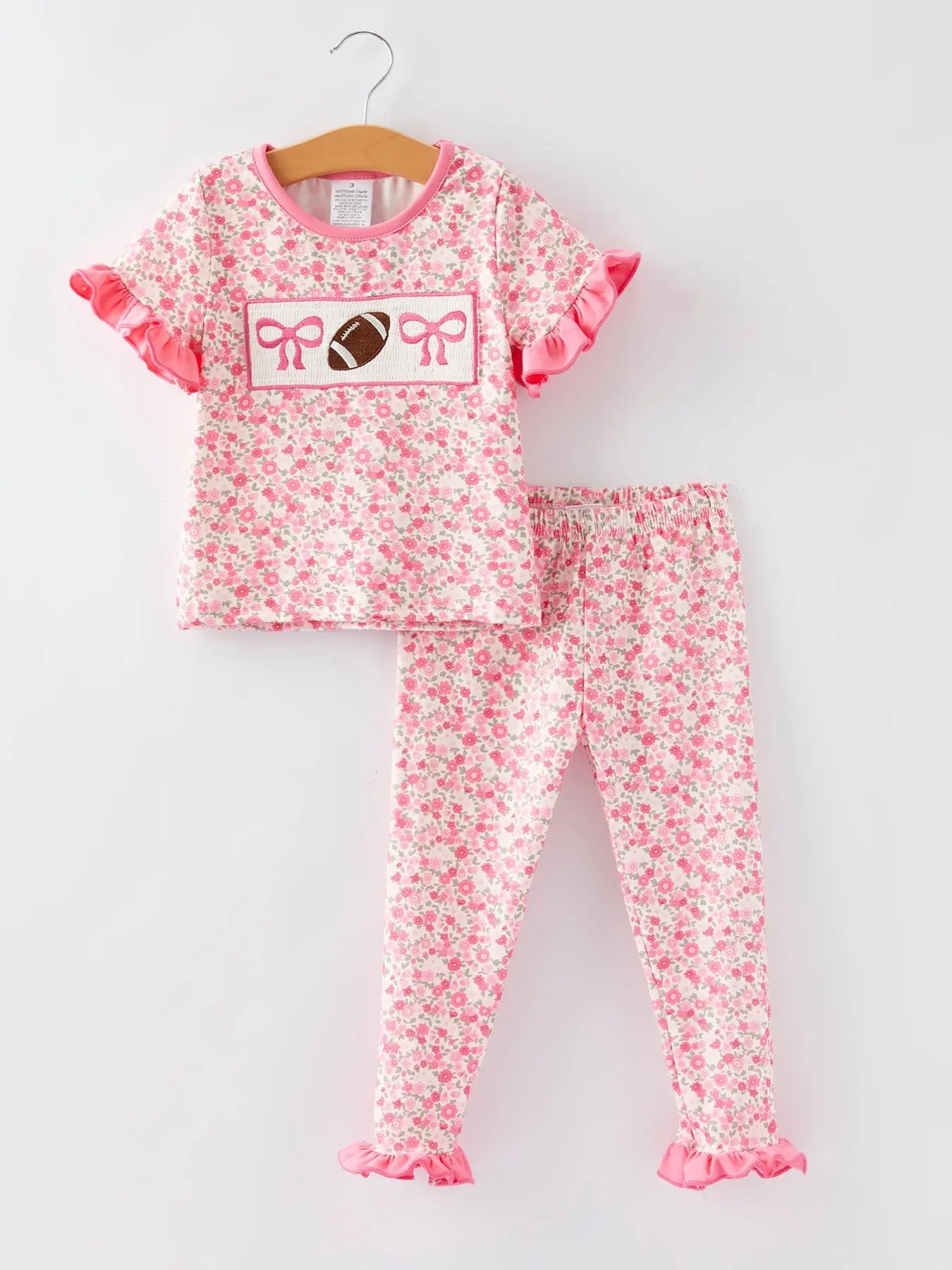 Football Smocking Bow Embroidered Girls Ruffle Pajamas Set Rylee Faith Designs Everetts Place: Online Boutique