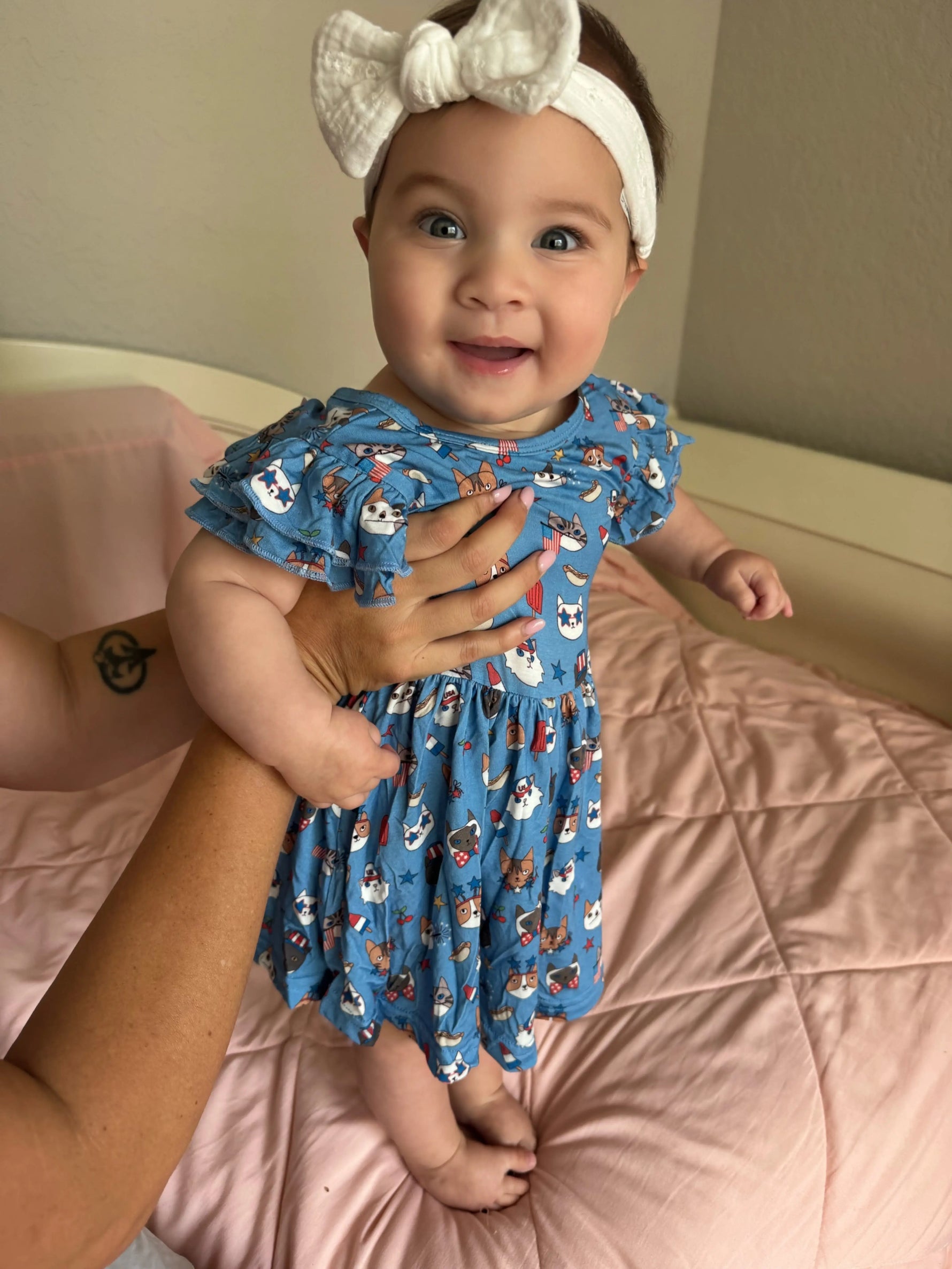 Dreamlet Freedom Cats Bodysuit Dress With Delicate Ruffle Sleeves - Apparel & Accessories > Clothing > Baby & Toddler Clothing > Baby & Toddler Dresses Bodysuit Dress