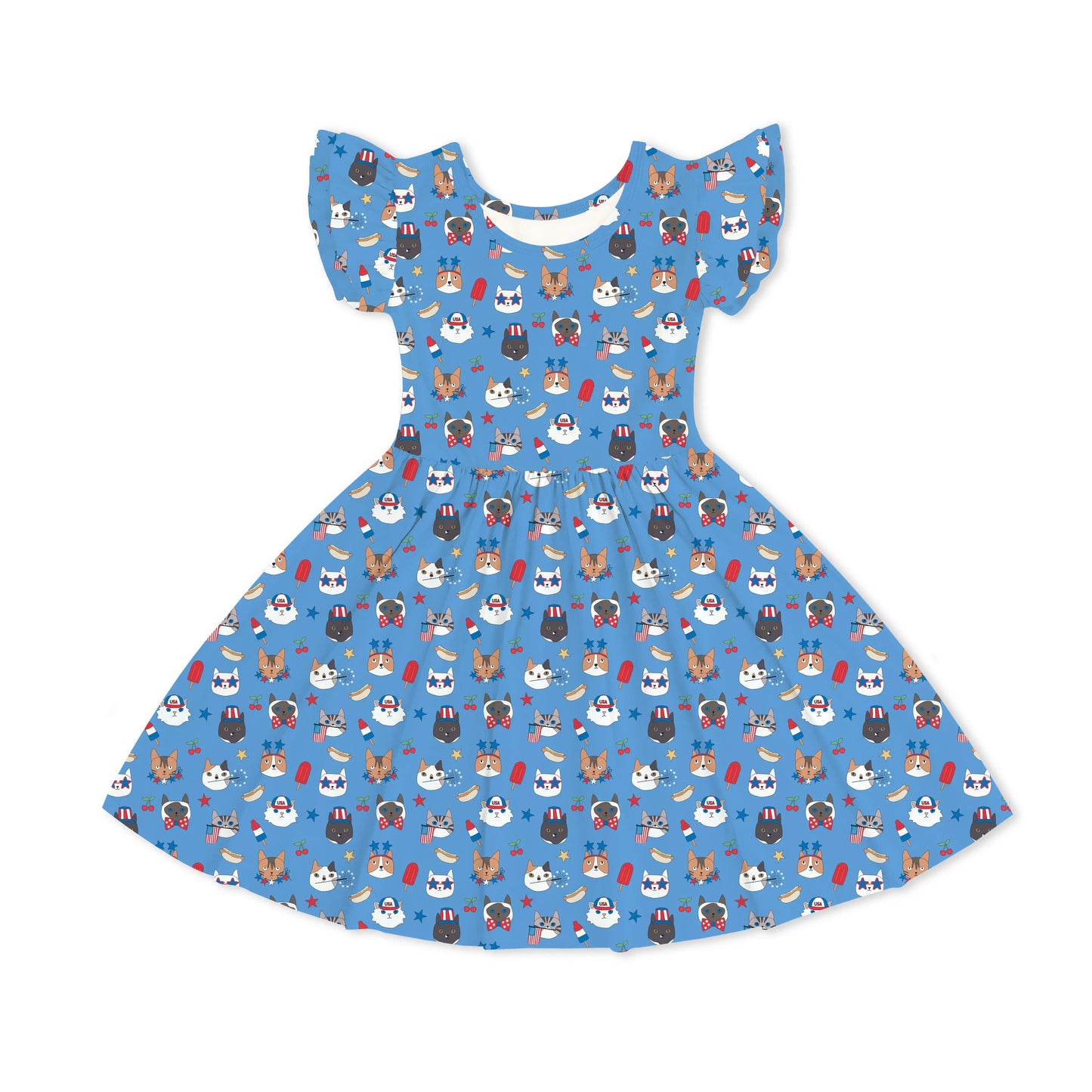 Freedom Cats Twirl Dress For Kids Bamboo Fabric Ruffle Dreamlet Everetts Place: Online Boutique