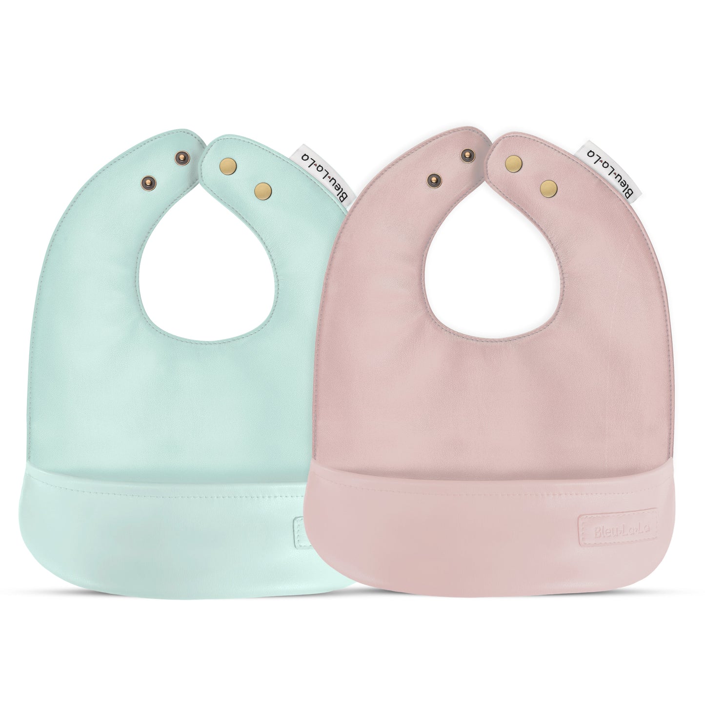 Classic Set of Soft Vegan Leather Easy Clean Bibs for Babies 0 to 12 Months Bleu La La