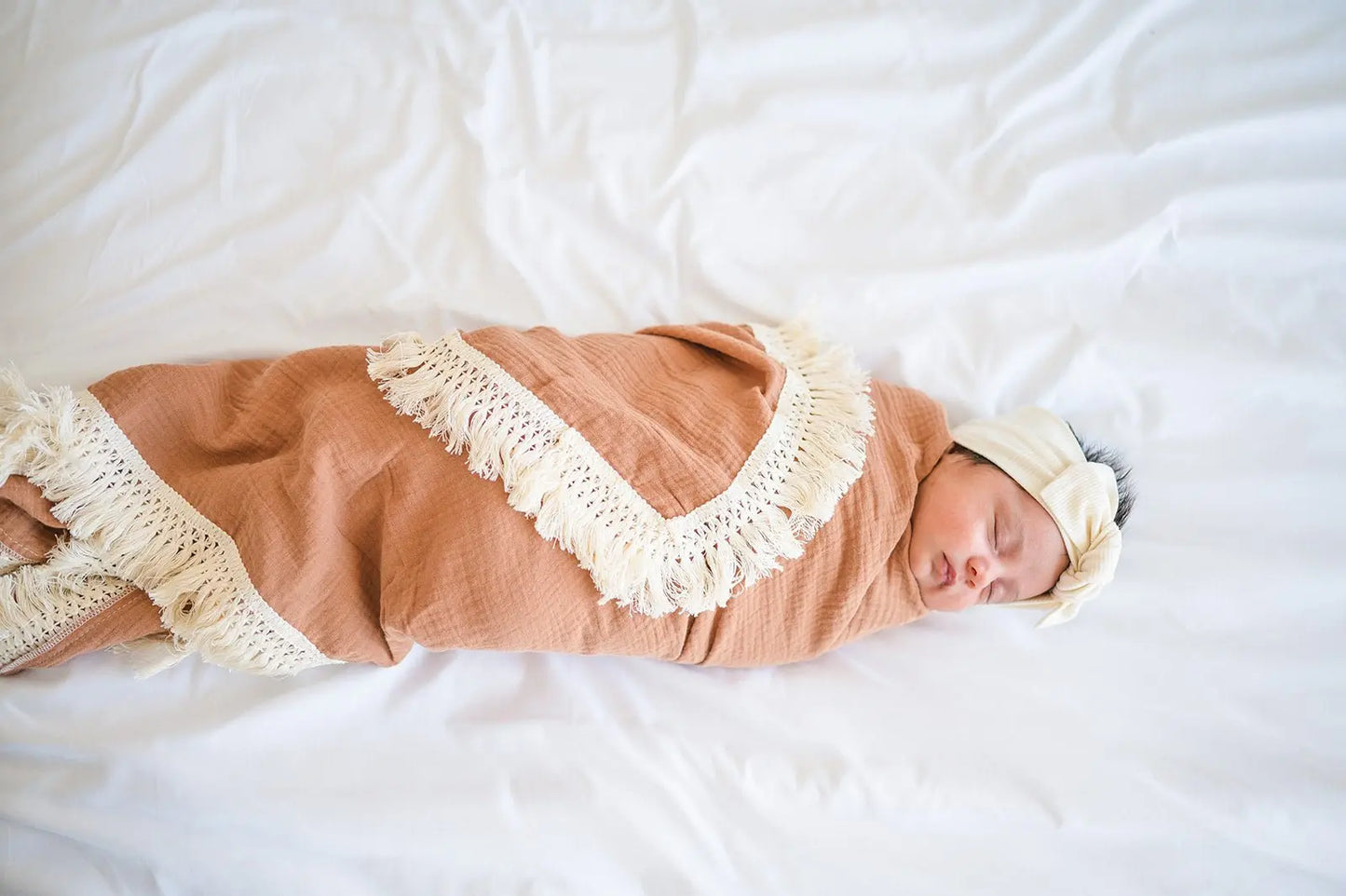 Fringe Swaddle Blanket - Caramel Harp Angel Boutique