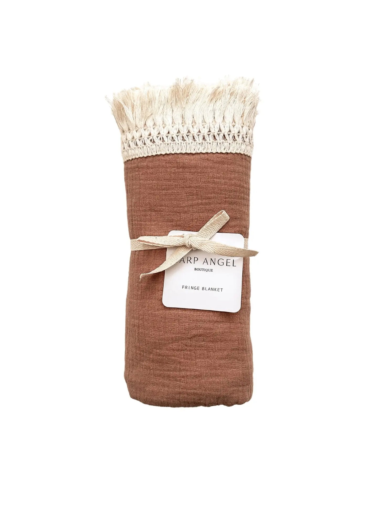Fringe Swaddle Blanket - Caramel Harp Angel Boutique