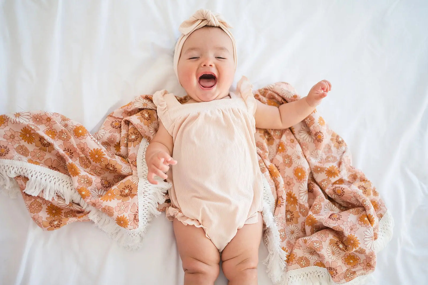 Fringe Swaddle Blanket - Retro Floral Harp Angel Boutique