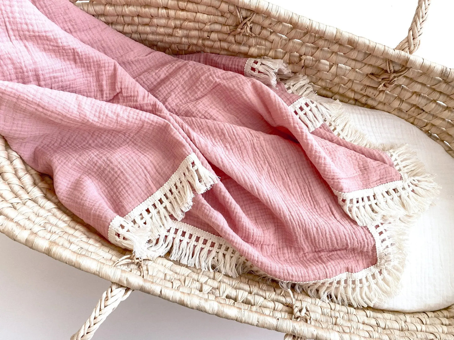 Fringe Swaddle Blanket - Rose Pink Harp Angel Boutique