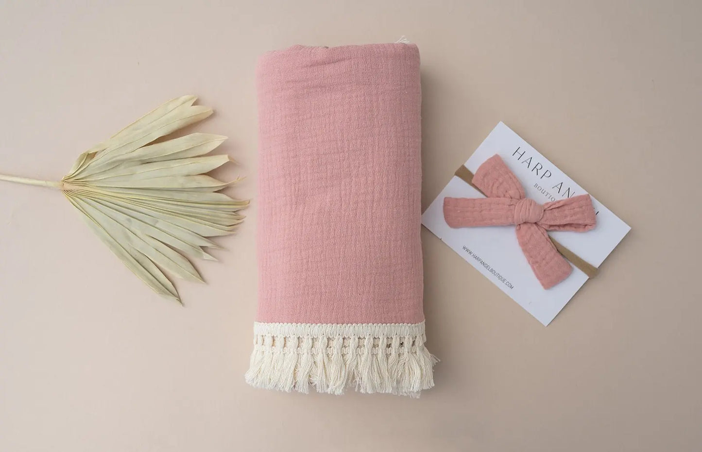 Fringe Swaddle Blanket - Rose Pink Harp Angel Boutique