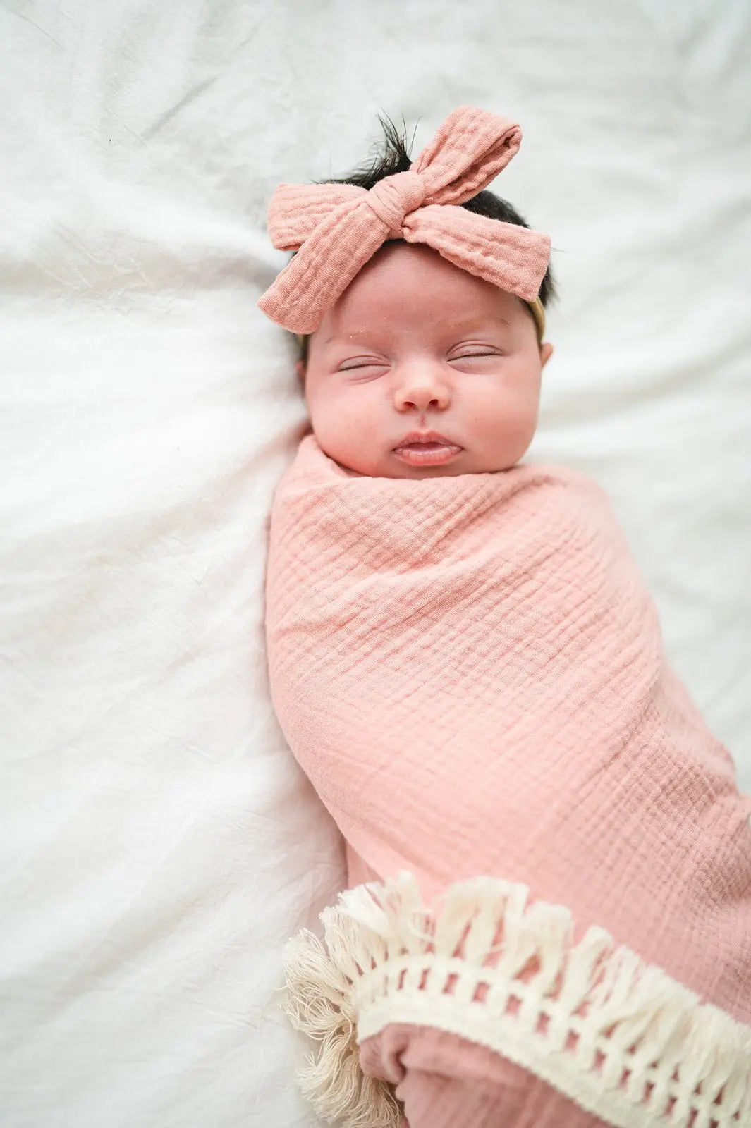 Fringe Swaddle Blanket - Rose Pink Harp Angel Boutique