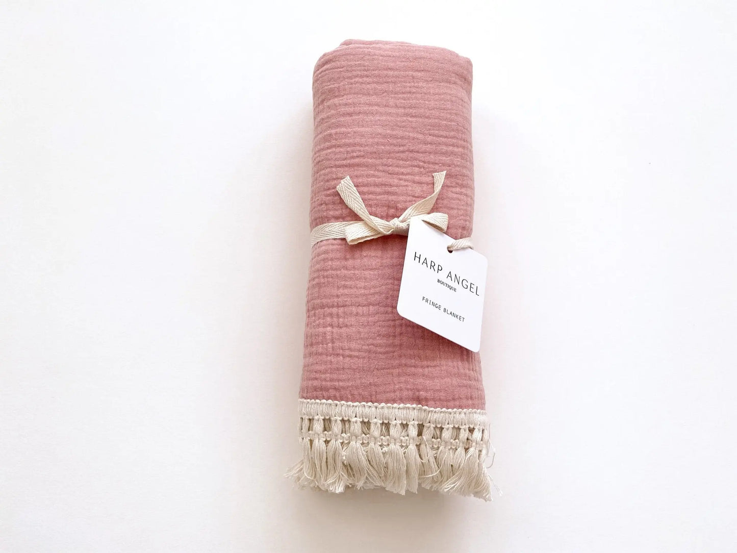 Fringe Swaddle Blanket - Rose Pink Harp Angel Boutique
