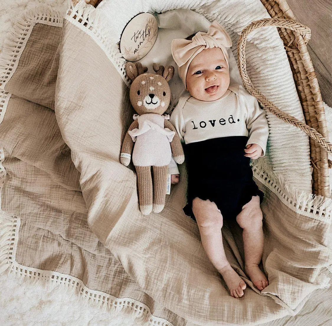 Fringe Swaddle Blanket - Tan Harp Angel Boutique