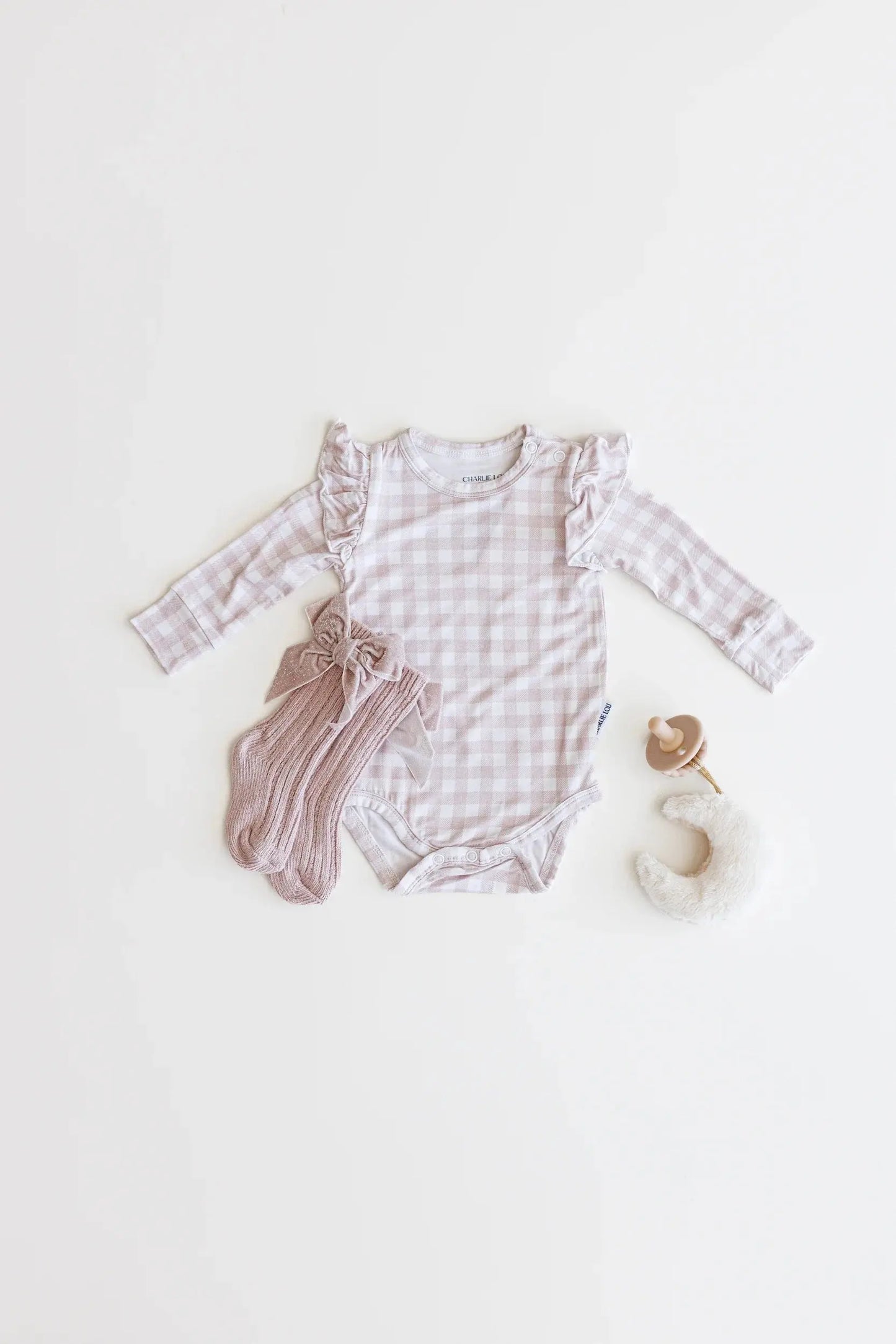 Gingham Bamboo Ruffle Long Sleeve Bodysuit For Babies Charlie Lou Baby Everetts Place: Online Boutique
