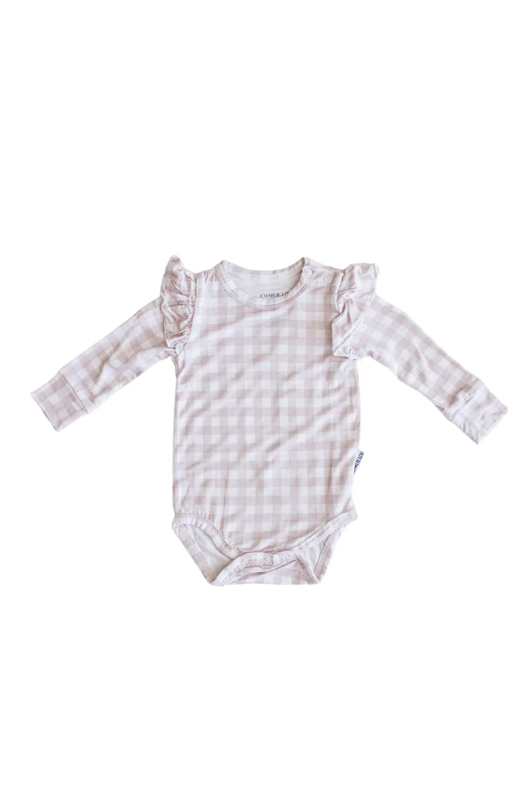 Gingham Bamboo Ruffle Long Sleeve Bodysuit For Babies Charlie Lou Baby Everetts Place: Online Boutique
