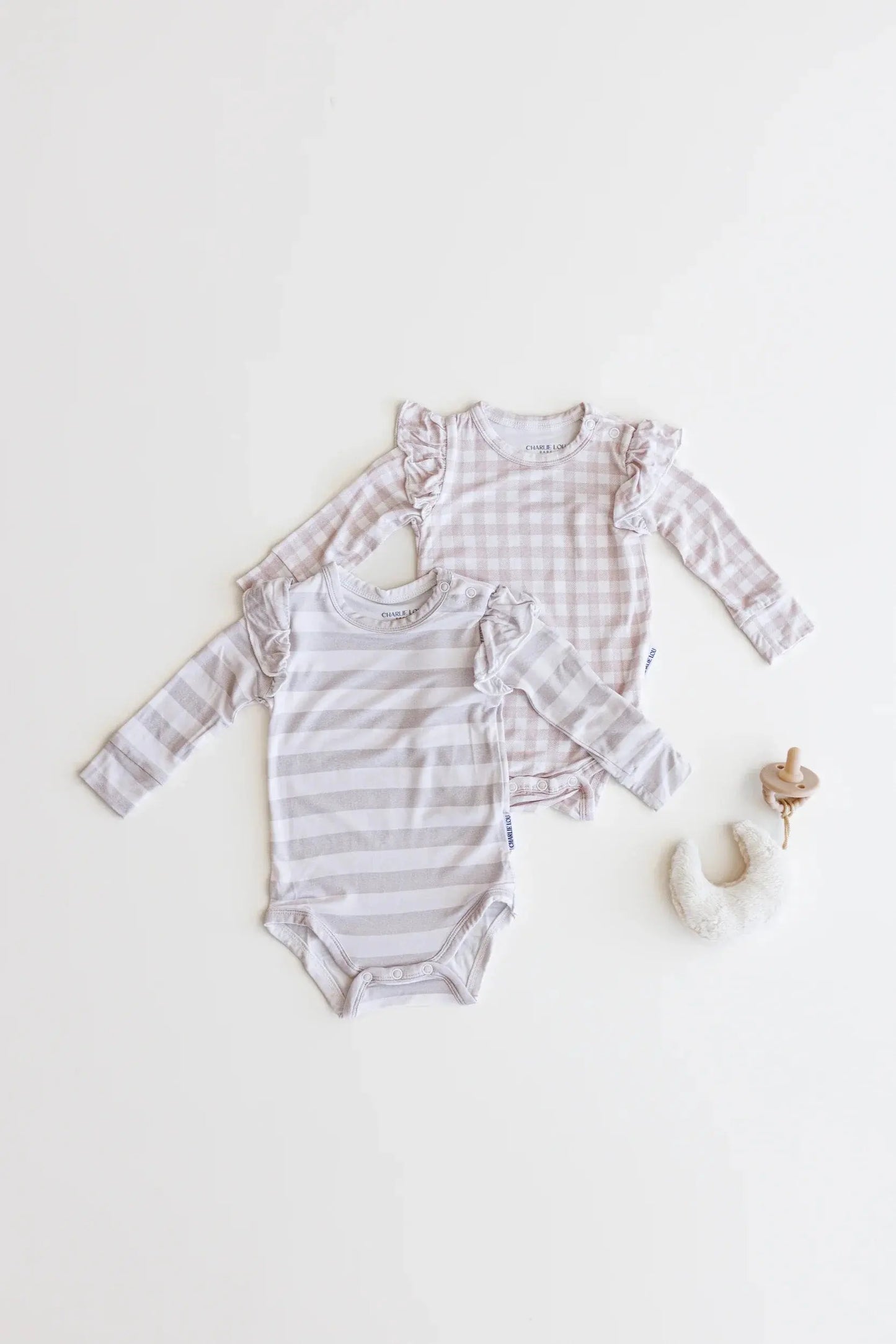 Gingham Bamboo Ruffle Long Sleeve Bodysuit For Babies Charlie Lou Baby Everetts Place: Online Boutique
