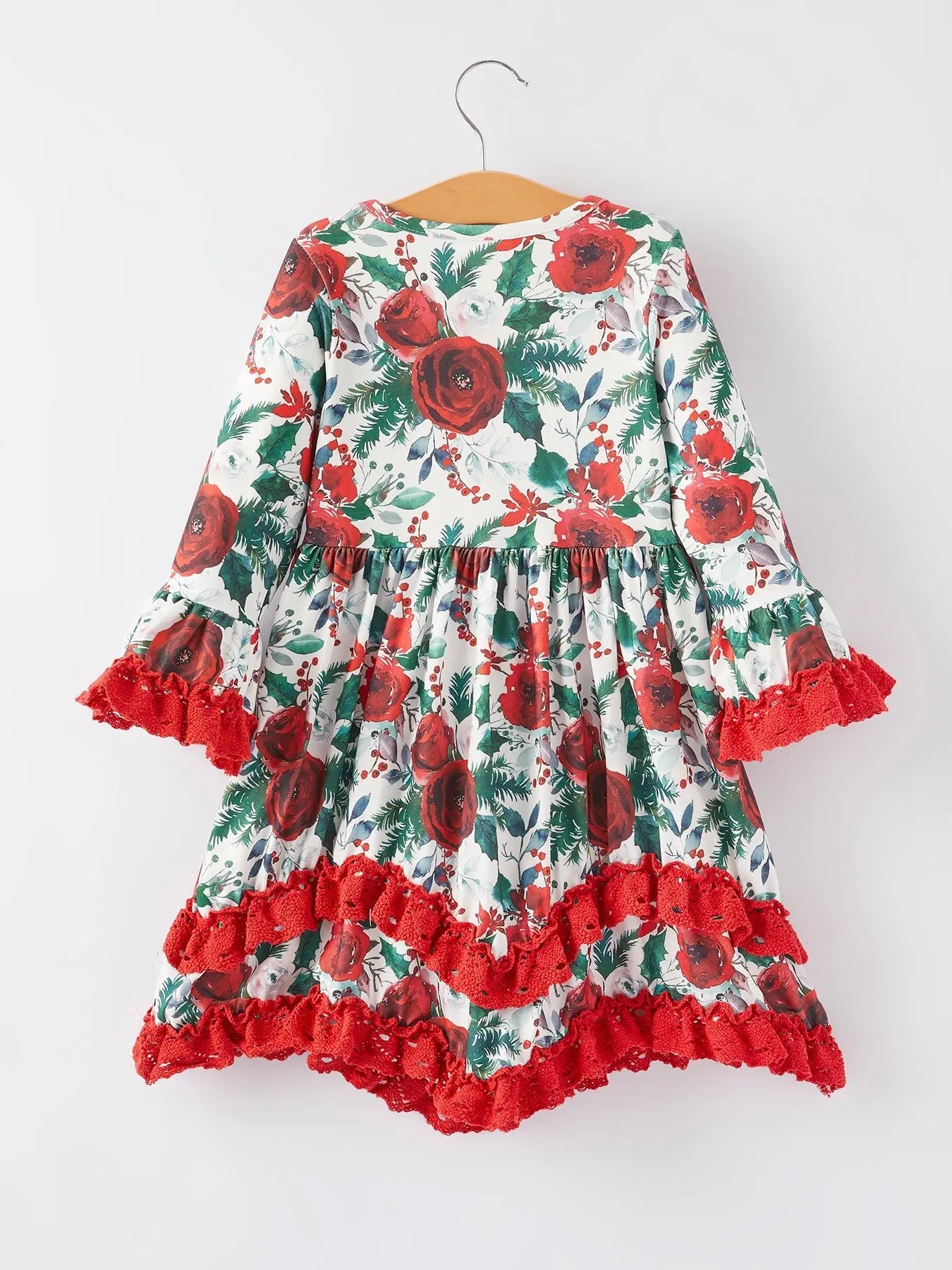 Girls Christmas Floral Print Long Sleeve Dress Rylee Faith Designs Everetts Place: Online Boutique