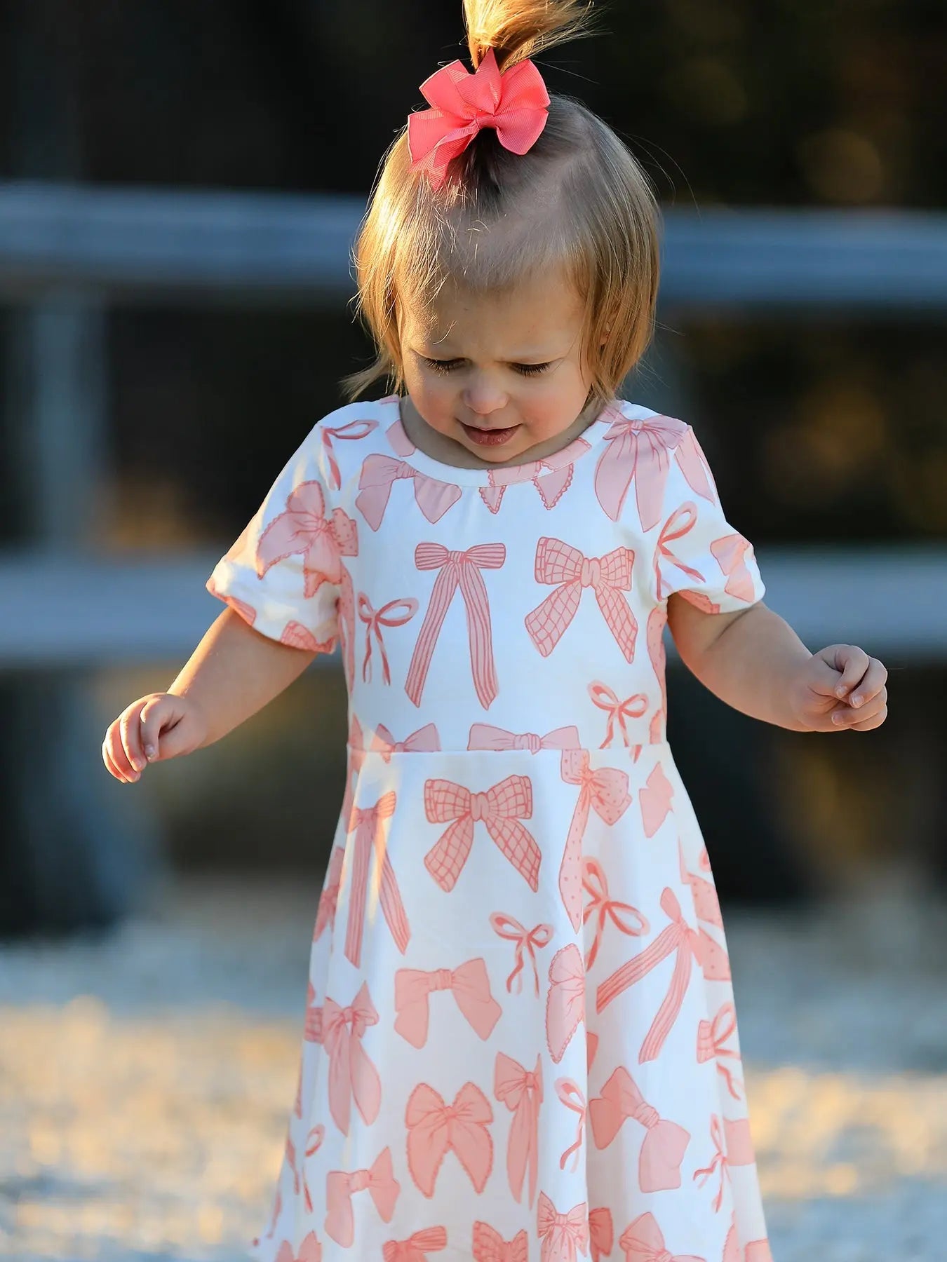 Girls Dress with Bow Print Comfortable and Stylish 95 Percent Polyester 5 Percent Spandex Rylee Faith Designs Everetts Place: Online Boutique
