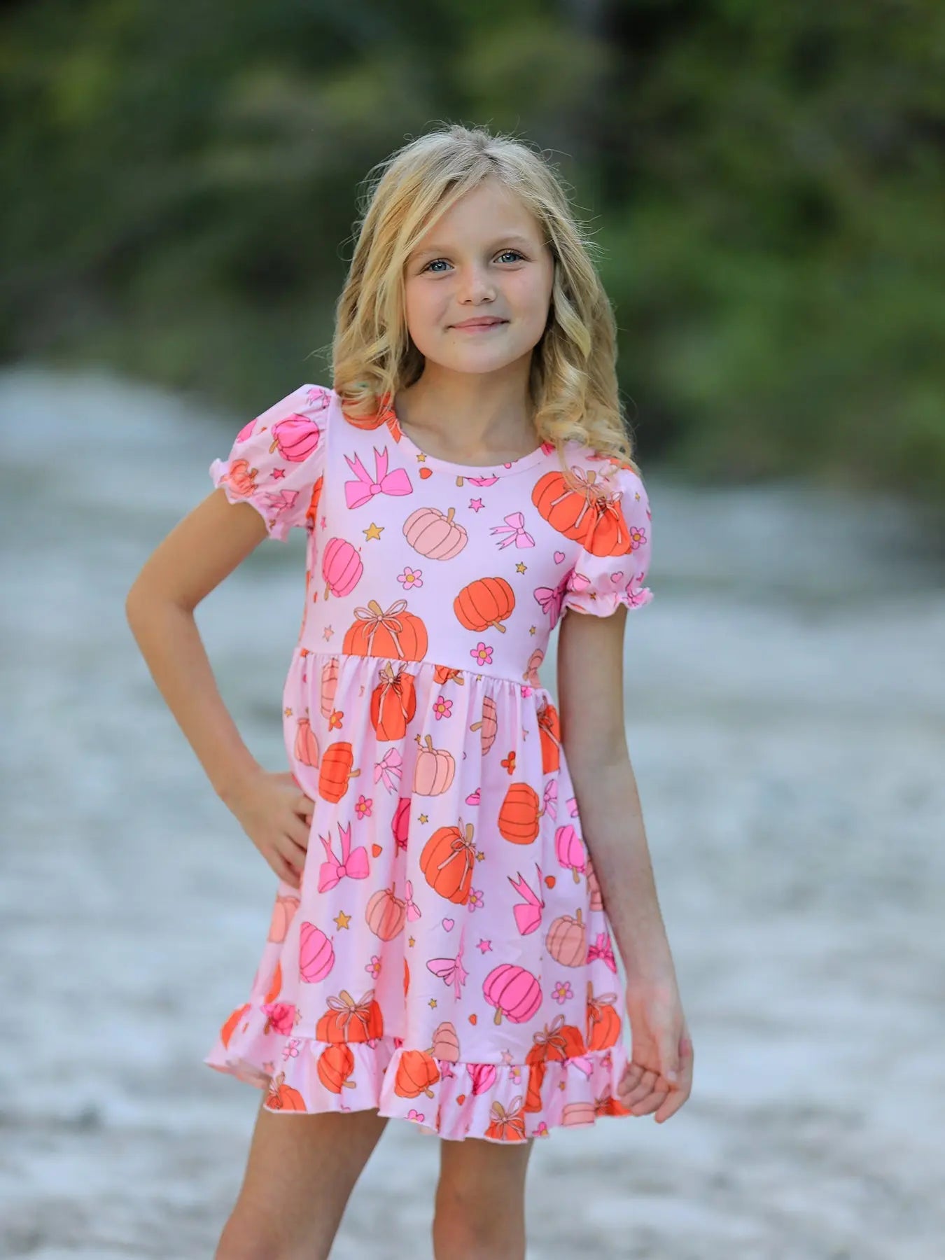 Girls Halloween Pumpkin Ghost Print Milk Silk Dress Rylee Faith Designs Everetts Place: Online Boutique