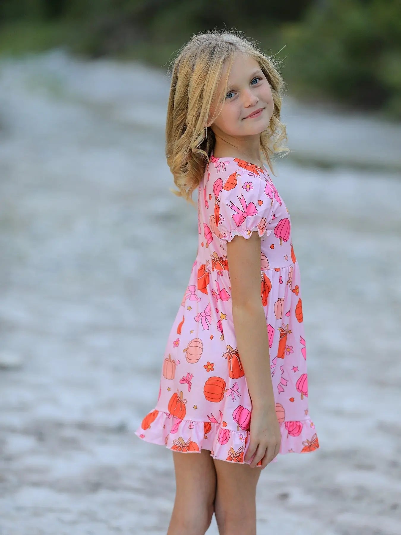 Girls Halloween Pumpkin Ghost Print Milk Silk Dress Rylee Faith Designs Everetts Place: Online Boutique