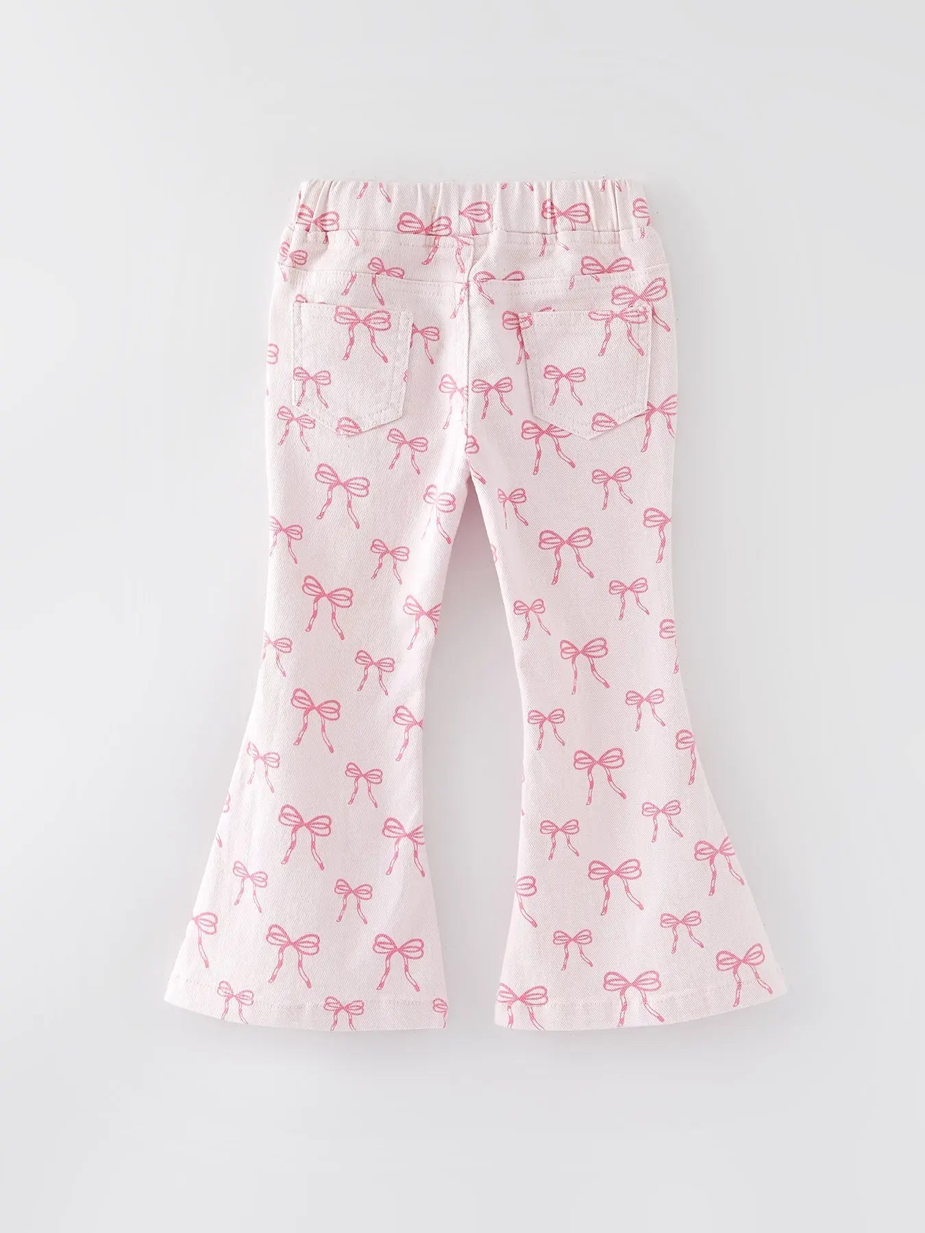 Girls Pink Bow Print Elastic Flared Jeans Rylee Faith Designs Everetts Place: Online Boutique