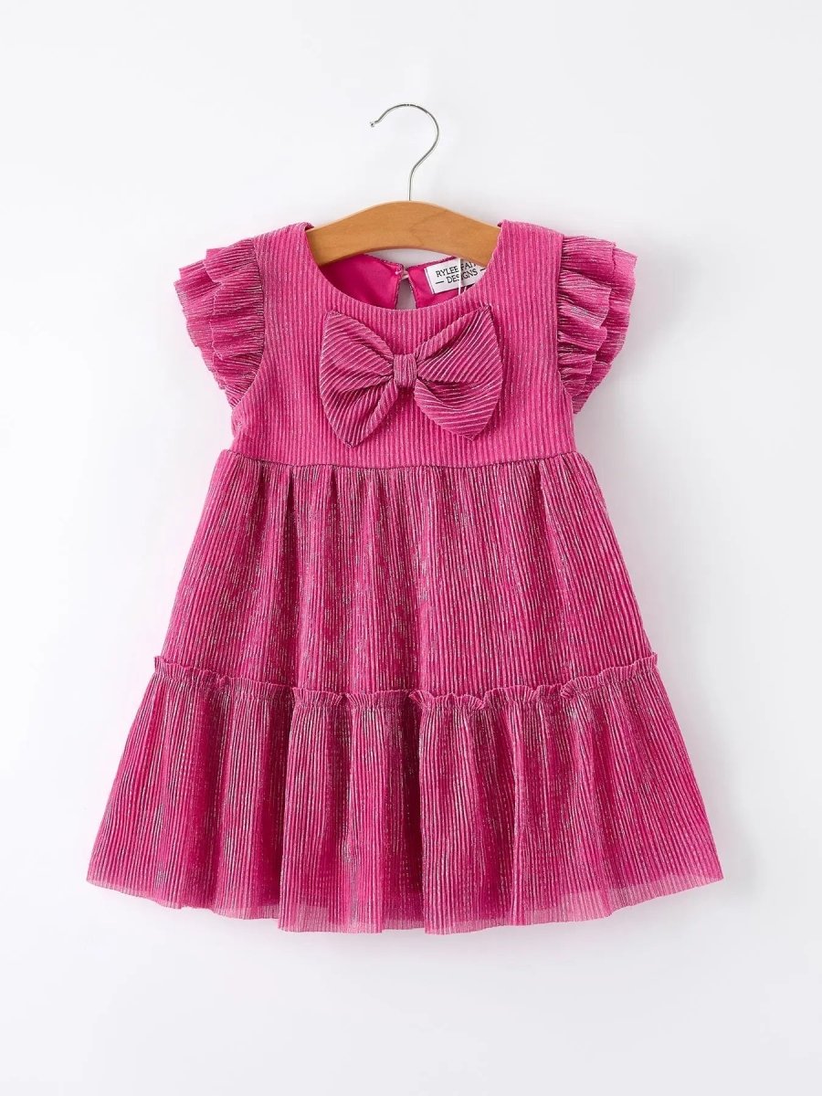 Girls Pink Bow Print Short Sleeve Dress Rylee Faith Rylee Faith Designs Everetts Place Boutique