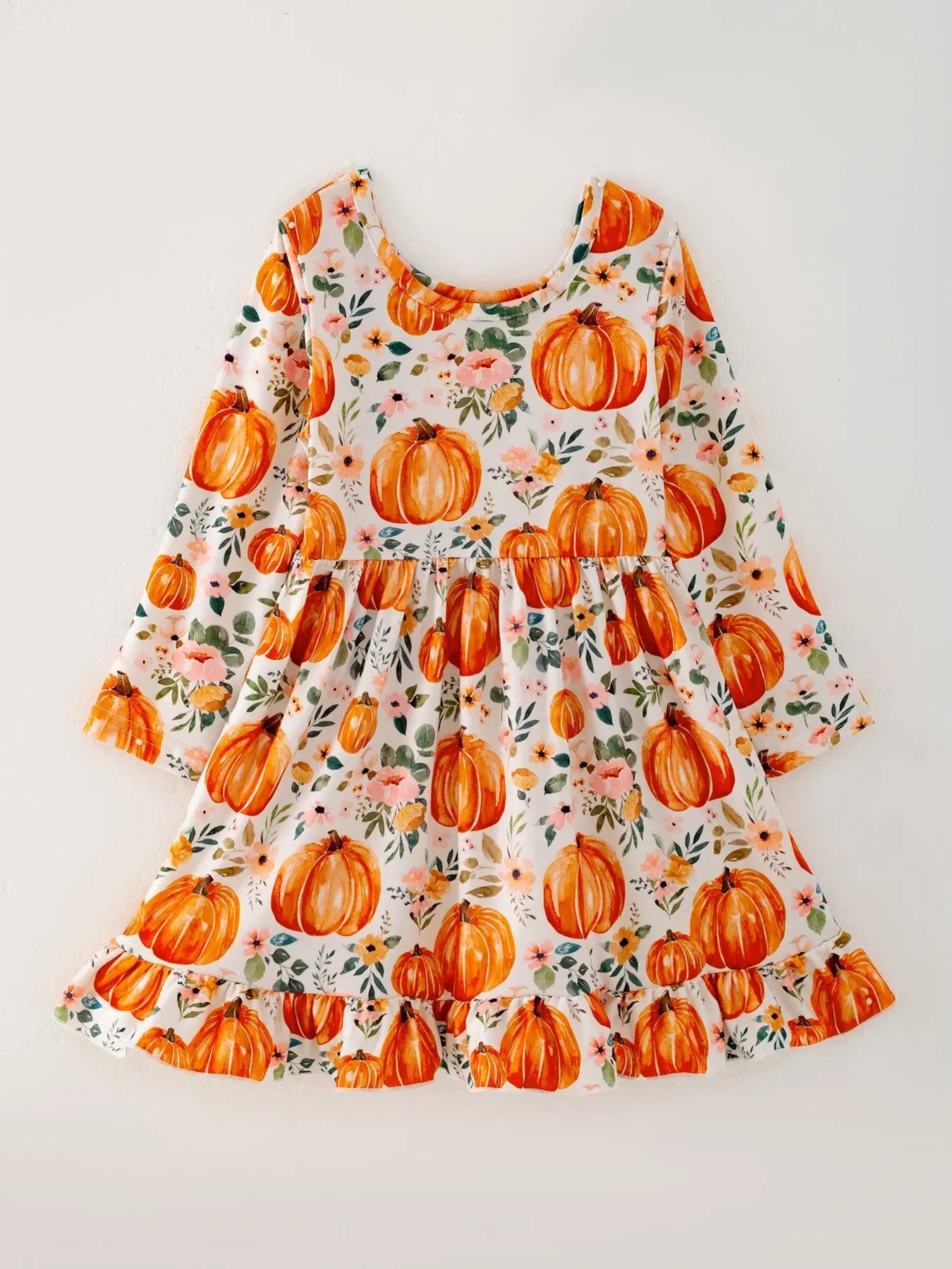 Girls Thanksgiving Pumpkin Print Long Sleeve Dress Rylee Faith Designs Everetts Place: Online Boutique