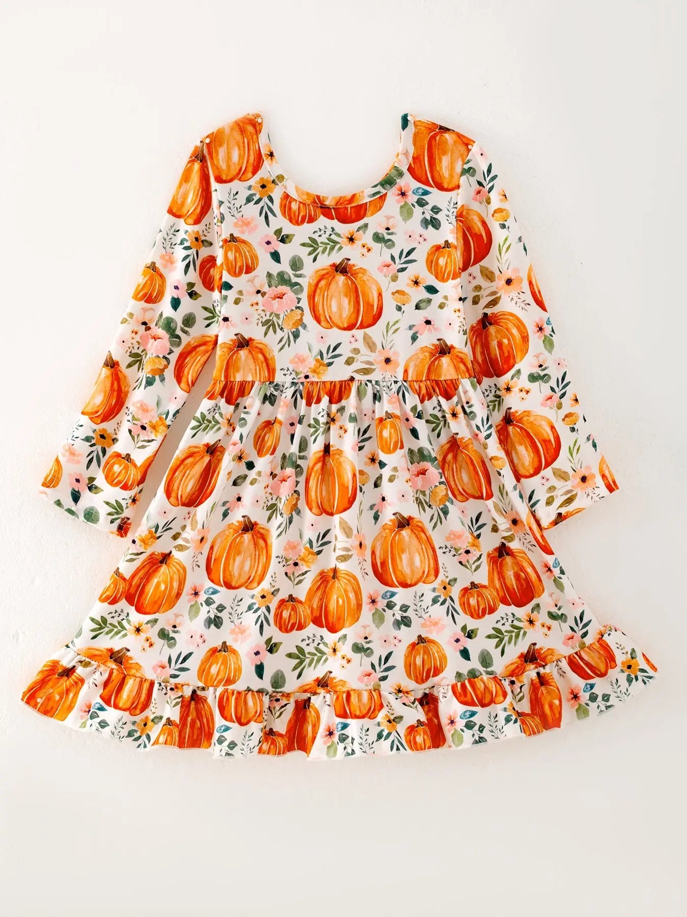 Girls Thanksgiving Pumpkin Print Long Sleeve Dress Rylee Faith Designs Everetts Place: Online Boutique