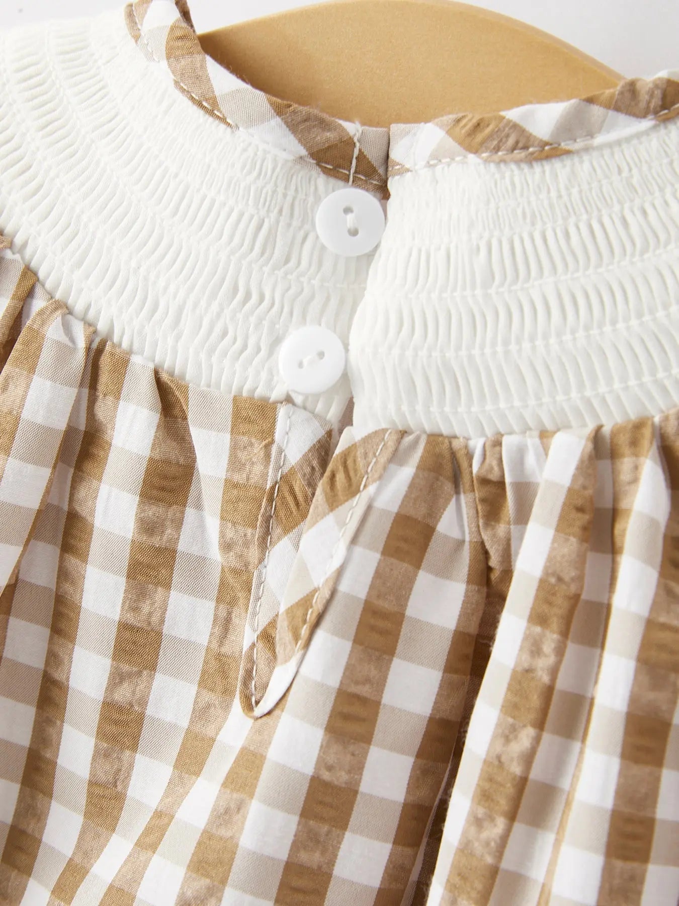 Girls Thanksgiving Smocking Embroidered Brown Plaid Romper Rylee Faith Designs Everetts Place: Online Boutique