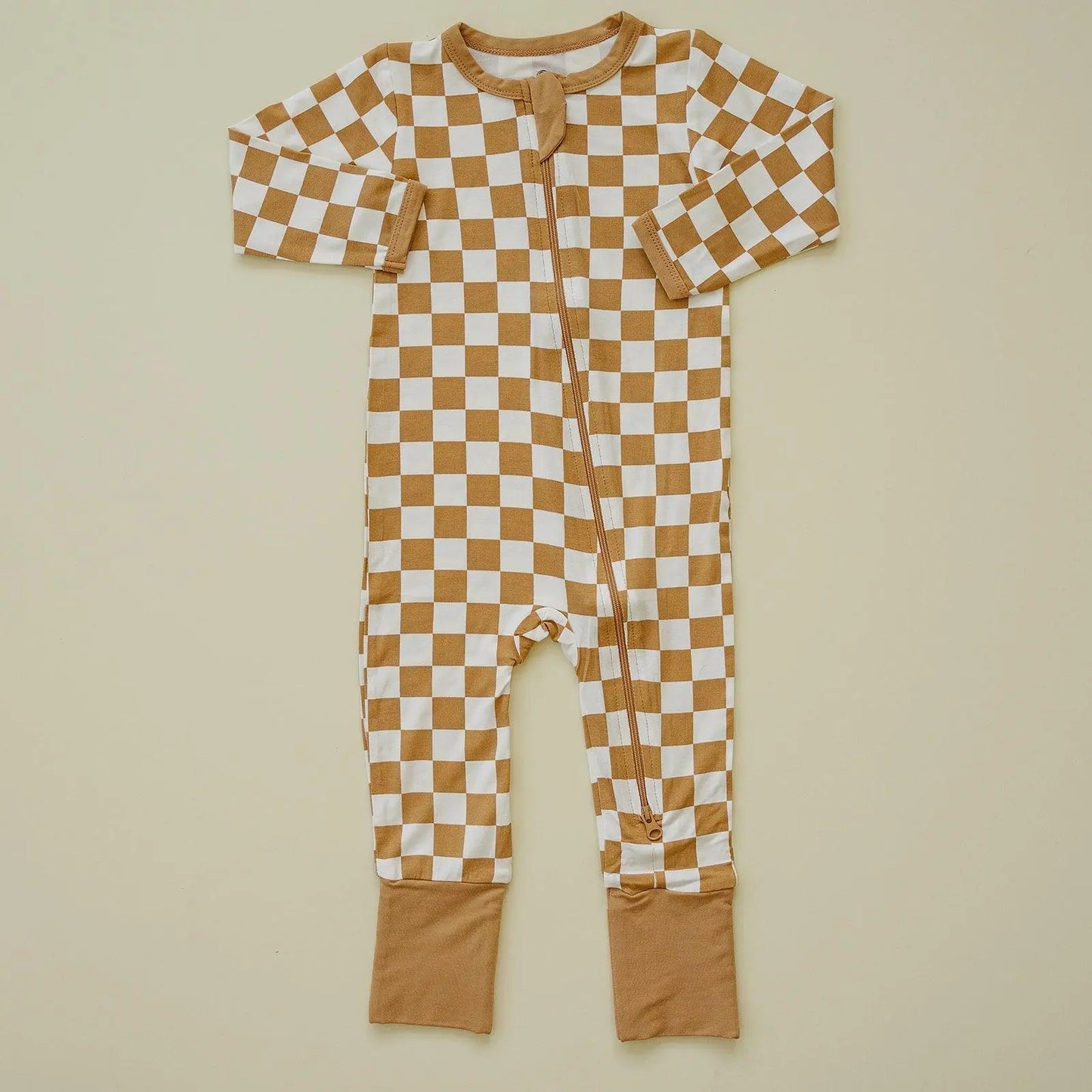 Little Joy Co. Golden Coast Check Bamboo Zipper Romper For Babies - Apparel & Accessories > Clothing > Baby & Toddler Clothing > Baby One-Pieces