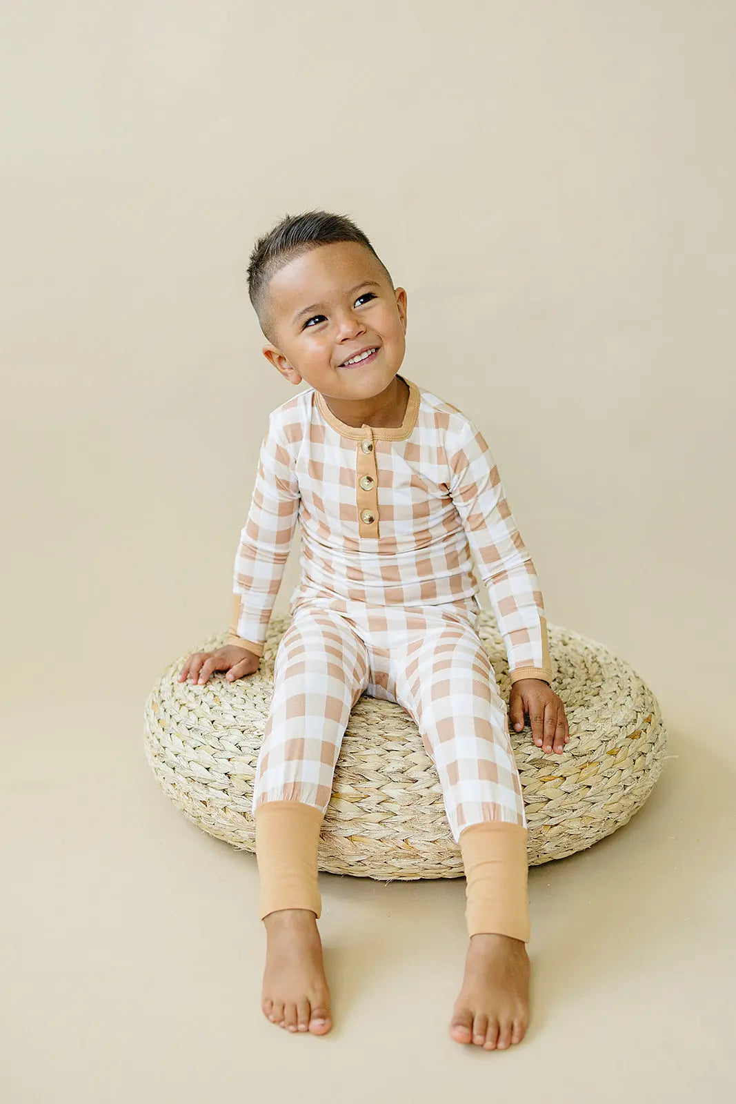 Little Joy Co. Golden Gingham 2pc Bamboo Pajamas Henley for Kids Sleepwear - Apparel & Accessories > Clothing > Sleepwear & Loungewear > Pajamas