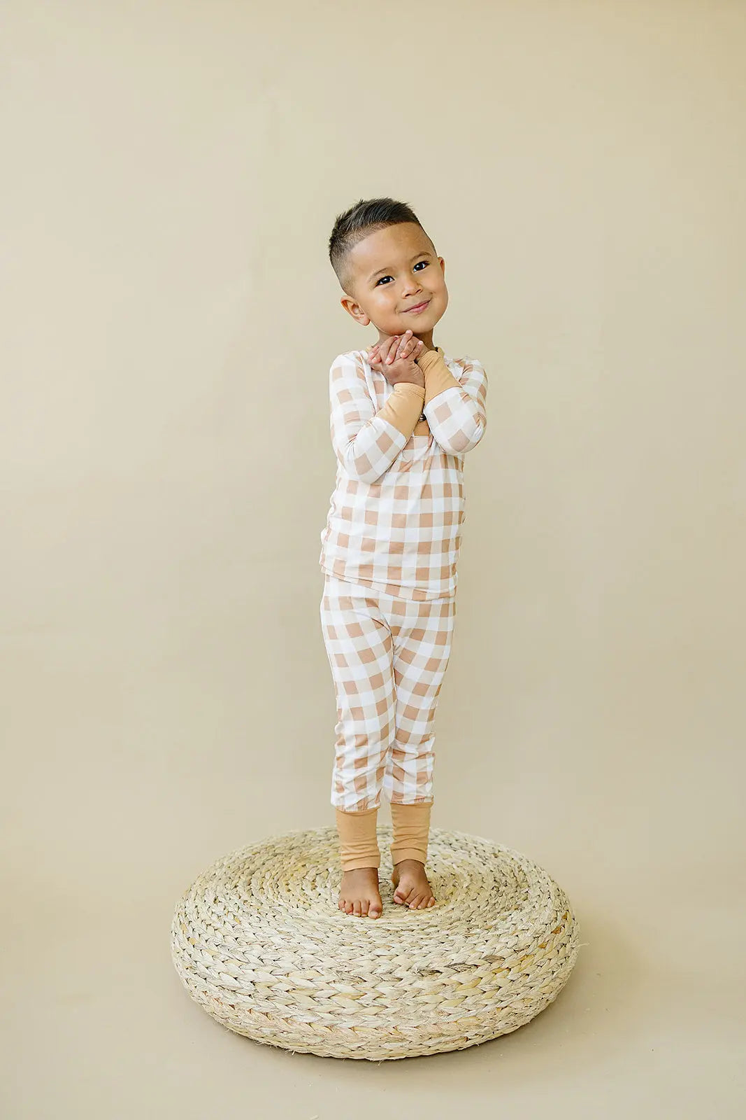 Little Joy Co. Golden Gingham 2pc Bamboo Pajamas Henley for Kids Sleepwear - Apparel & Accessories > Clothing > Sleepwear & Loungewear > Pajamas