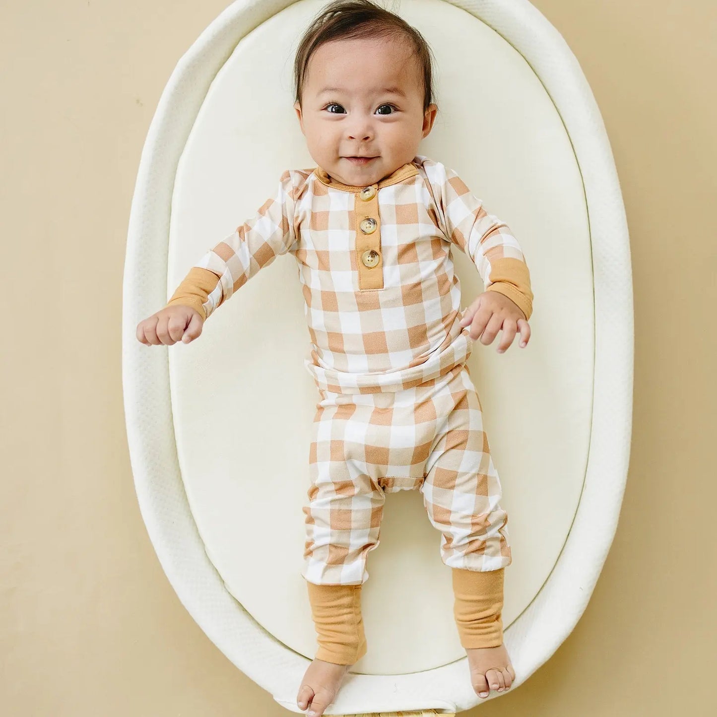 Little Joy Co. Golden Gingham 2pc Bamboo Pajamas Henley for Kids Sleepwear - Apparel & Accessories > Clothing > Sleepwear & Loungewear > Pajamas