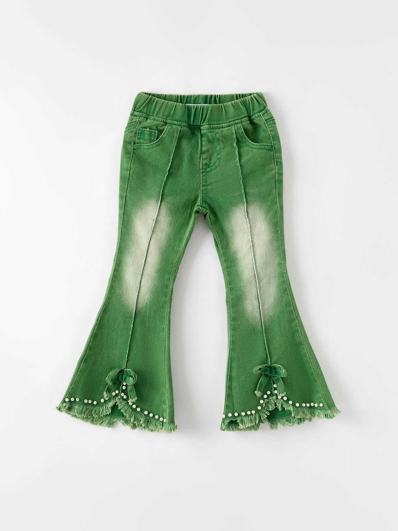 Green Flared Elastic Jeans for Women Stretch Comfort Fit Rylee Faith Designs Everetts Place: Online Boutique