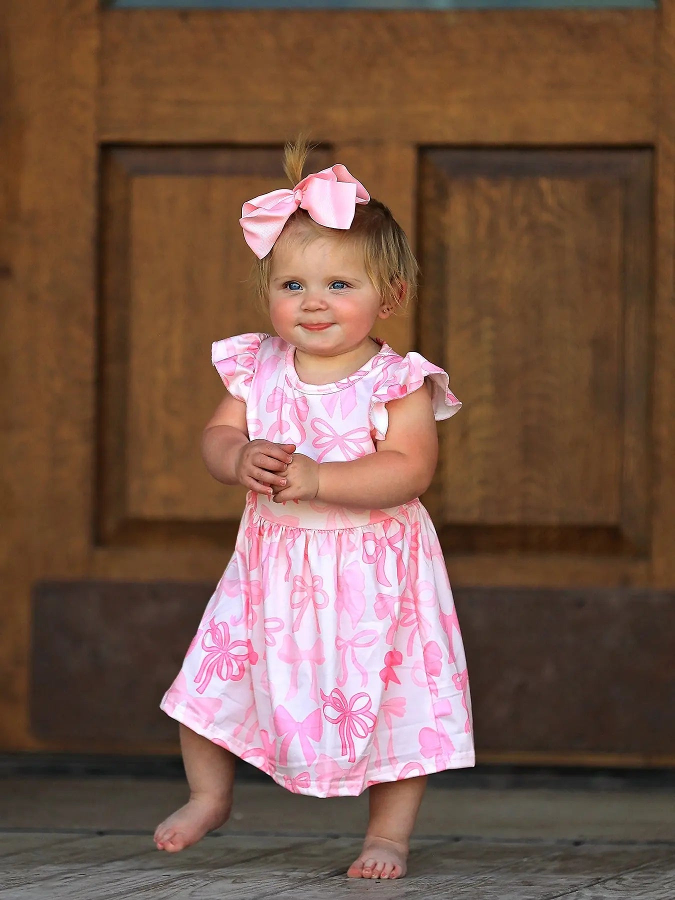 Easter Bow Print Flying Sleeve Girls Dress Rylee Faith Designs
