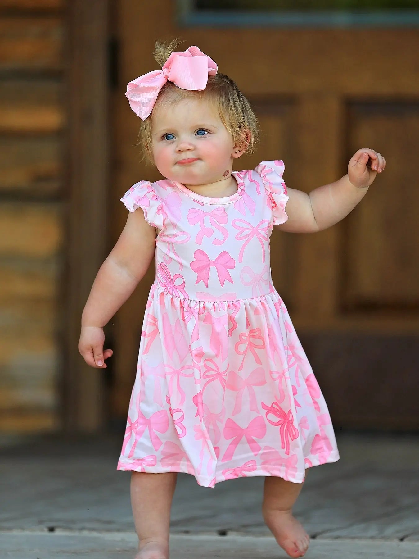 Easter Bow Print Flying Sleeve Girls Dress Rylee Faith Designs