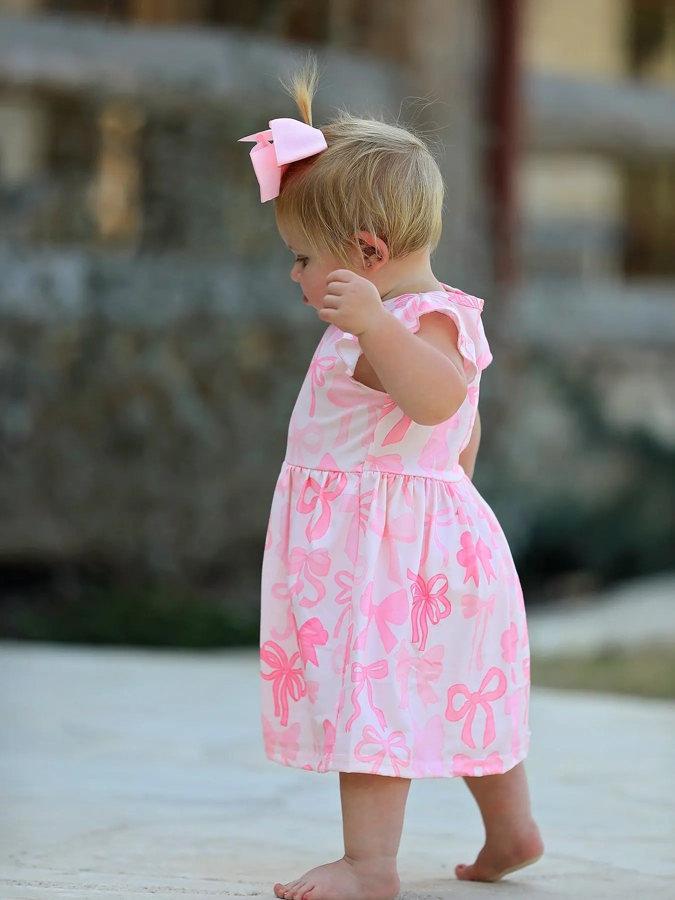 Easter Bow Print Flying Sleeve Girls Dress Rylee Faith Designs