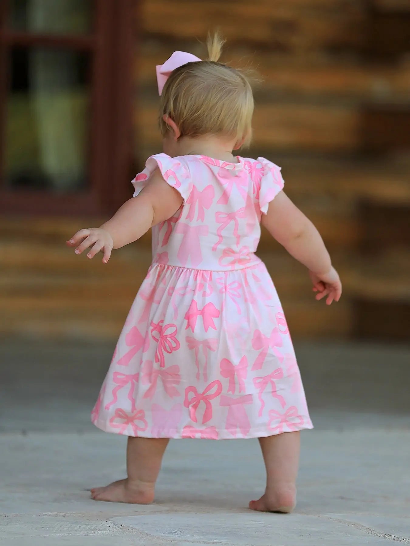 Easter Bow Print Flying Sleeve Girls Dress Rylee Faith Designs