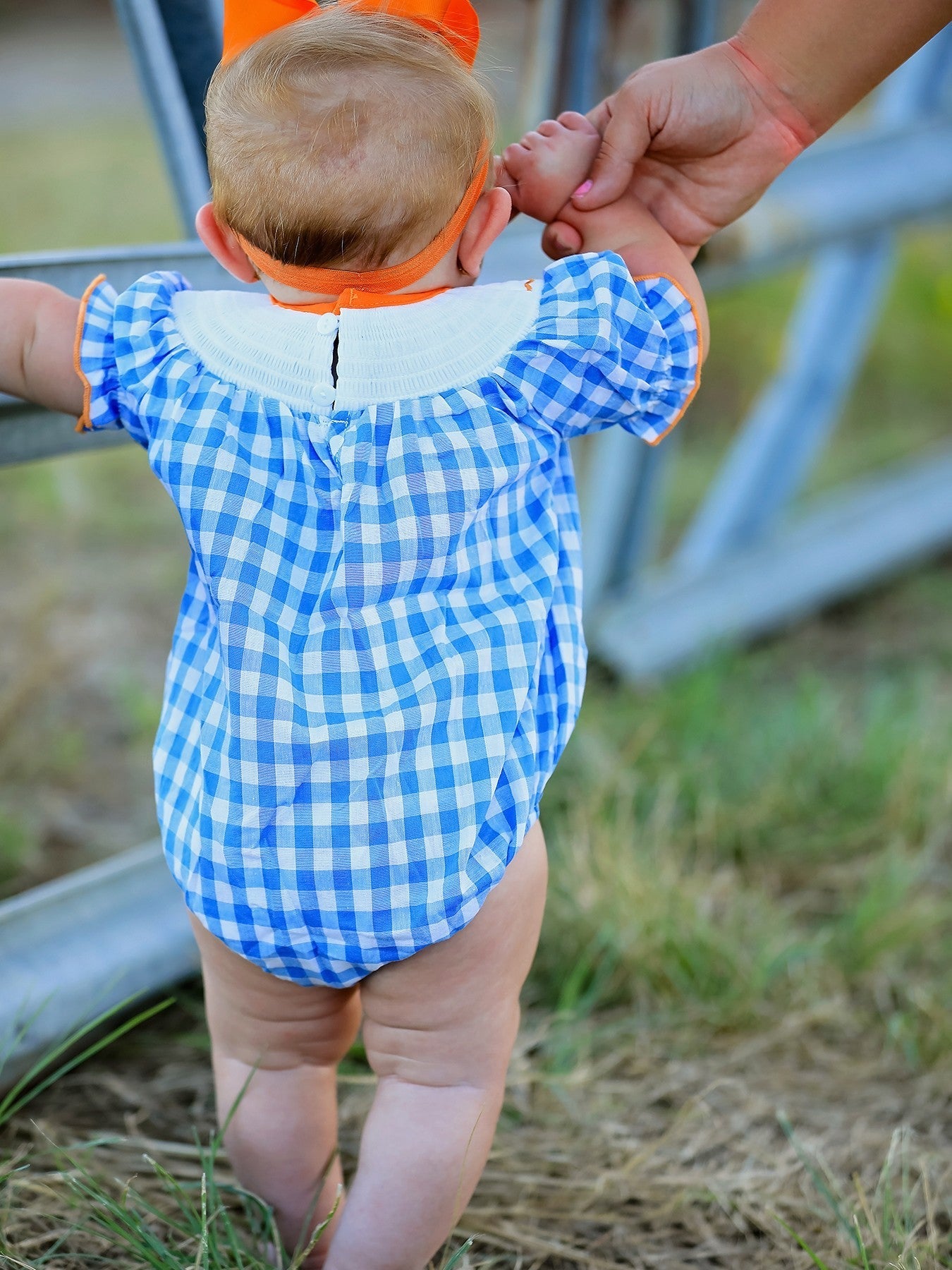 Halloween Blue Girls Woven Smocked Embroidered Plaid Romper Rylee Faith Designs Everetts Place: Online Boutique