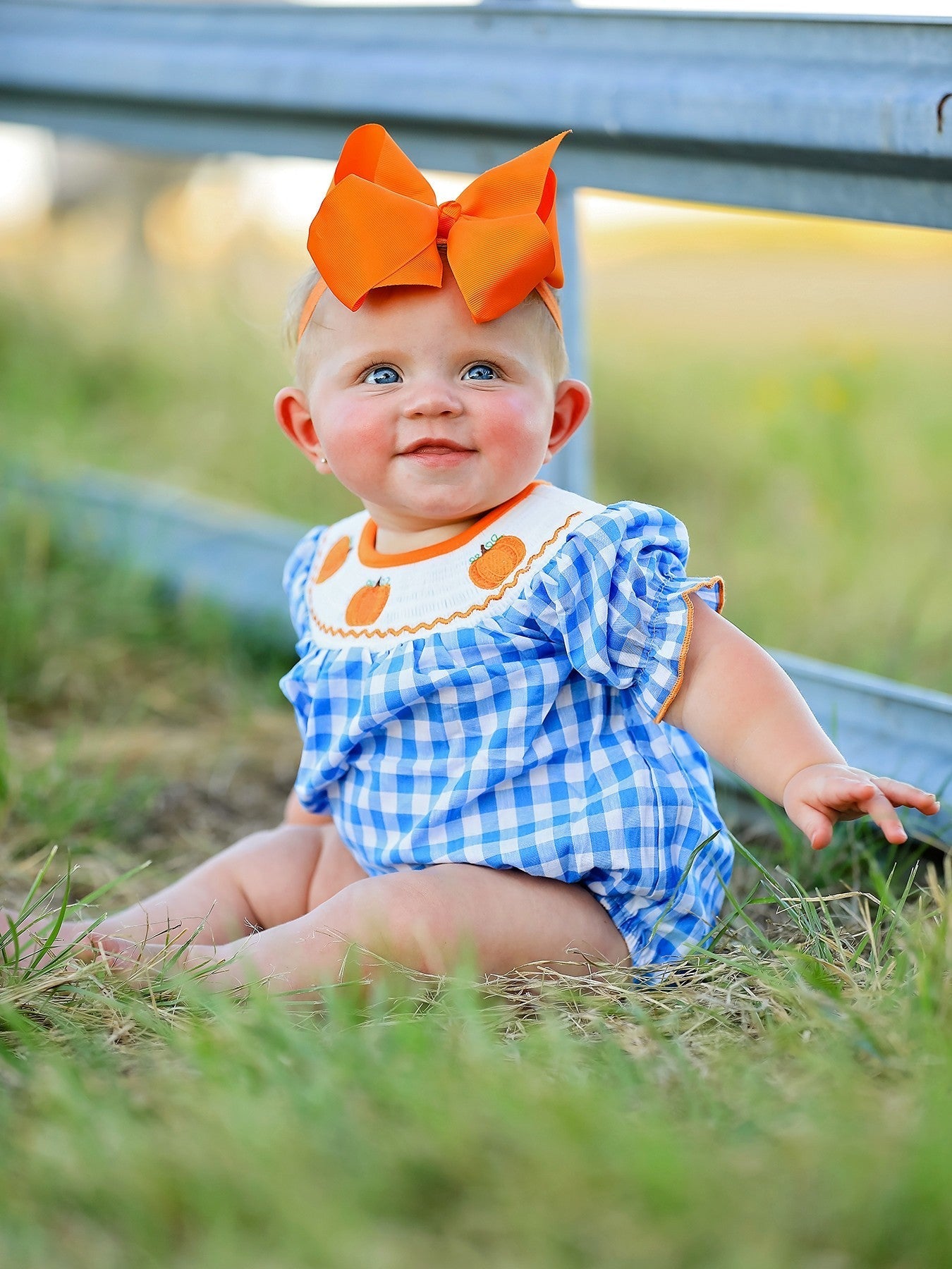 Halloween Blue Girls Woven Smocked Embroidered Plaid Romper Rylee Faith Designs Everetts Place: Online Boutique