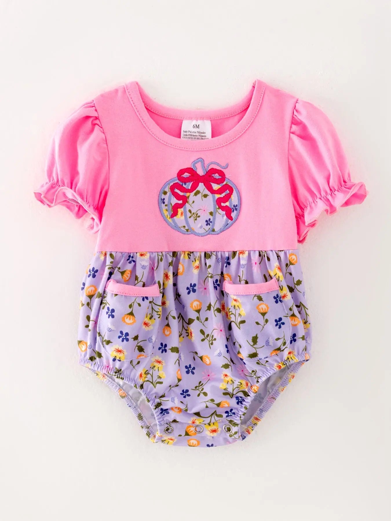 Halloween Baby Girls Pumpkin Applique Pocket Romper Rylee Faith Designs Everetts Place: Online Boutique