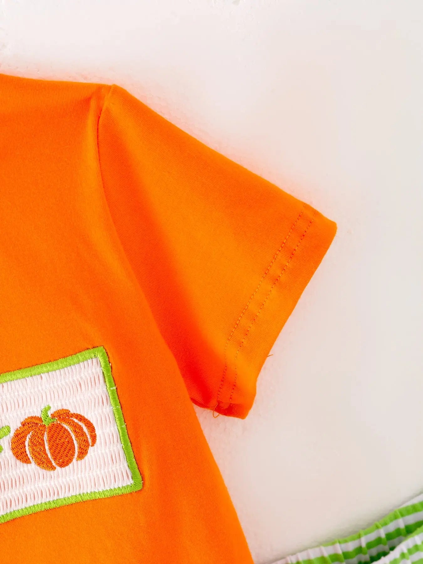 Halloween Orange Boys Cotton Pumpkin Smocking Embroidered Top and Plaid Trousers Set Rylee Faith Designs Everetts Place: Online Boutique