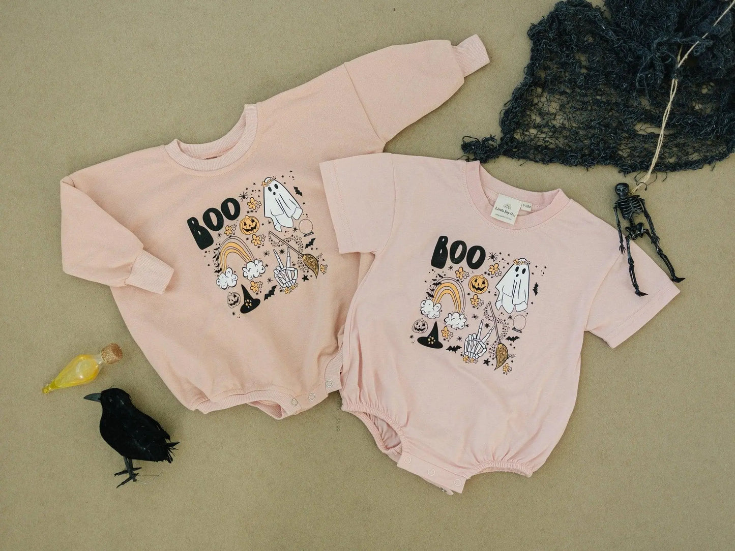 Little Joy Co. Halloween Graphic Oversized Sweatshirt Romper Snaps -