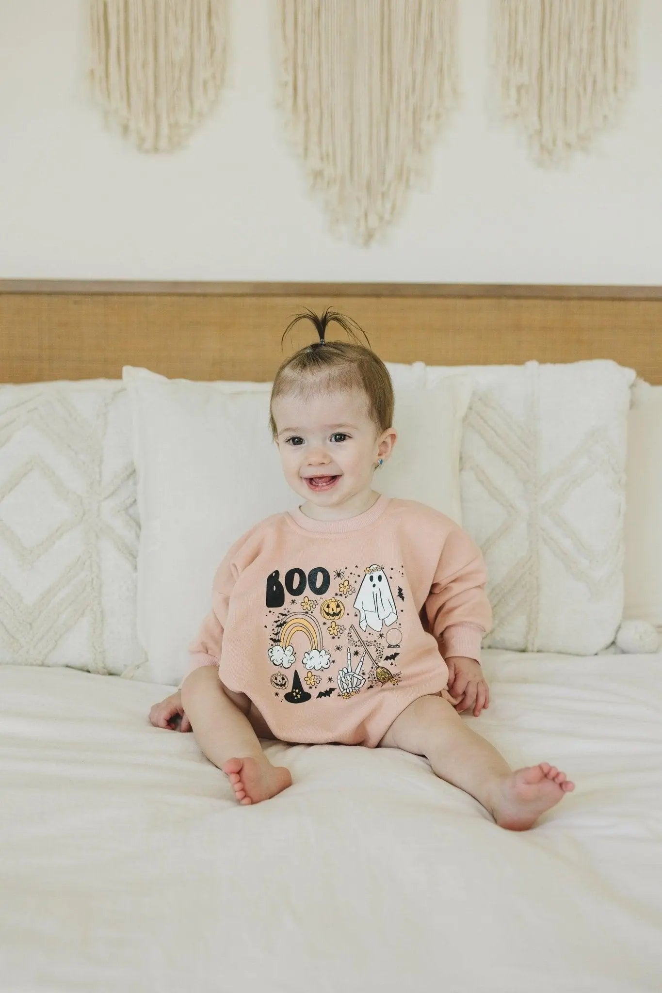 Little Joy Co. Halloween Graphic Oversized Sweatshirt Romper Snaps -
