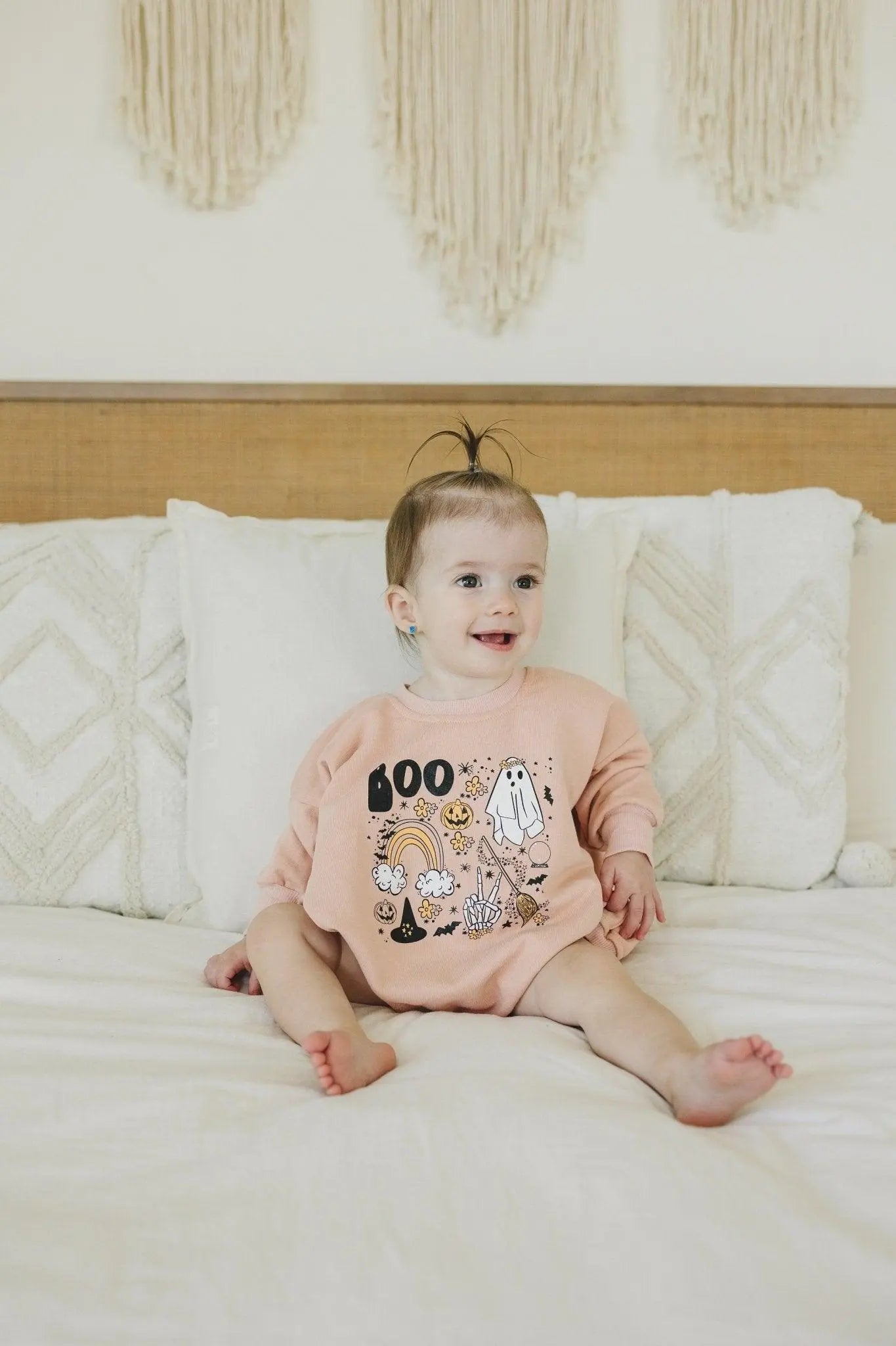 Little Joy Co. Halloween Graphic Oversized Sweatshirt Romper Snaps -
