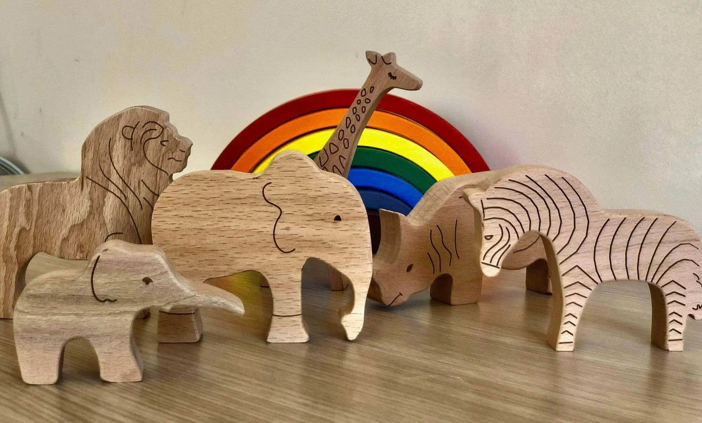 Kidodido Handcrafted Wooden Safari Animals Set for Imaginative Play - Toys & Games > Toys > Dolls, Playsets & Toy Figures > Toy Playsets > Farm Animal Playsets