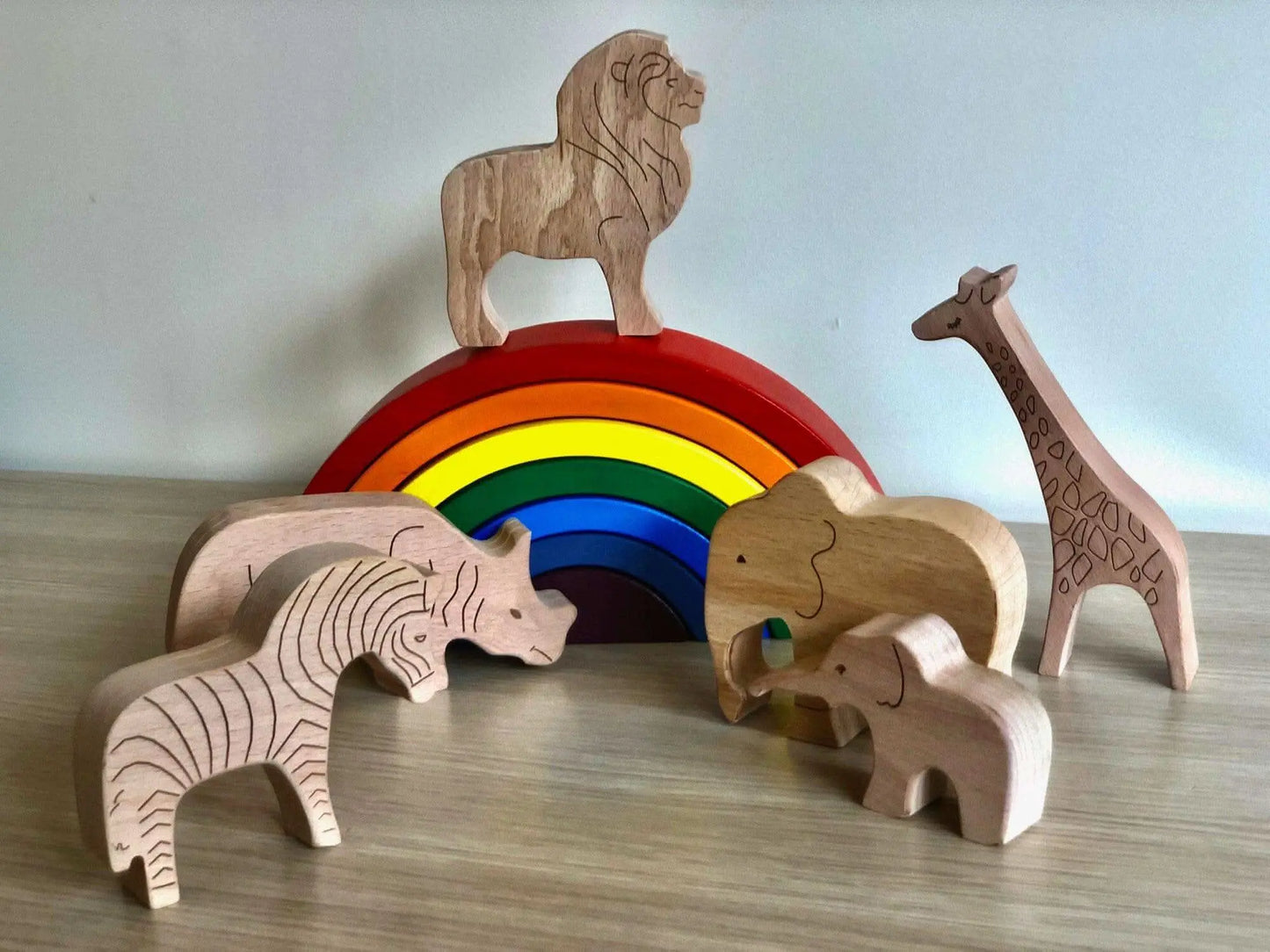 Kidodido Handcrafted Wooden Safari Animals Set for Imaginative Play - Toys & Games > Toys > Dolls, Playsets & Toy Figures > Toy Playsets > Farm Animal Playsets