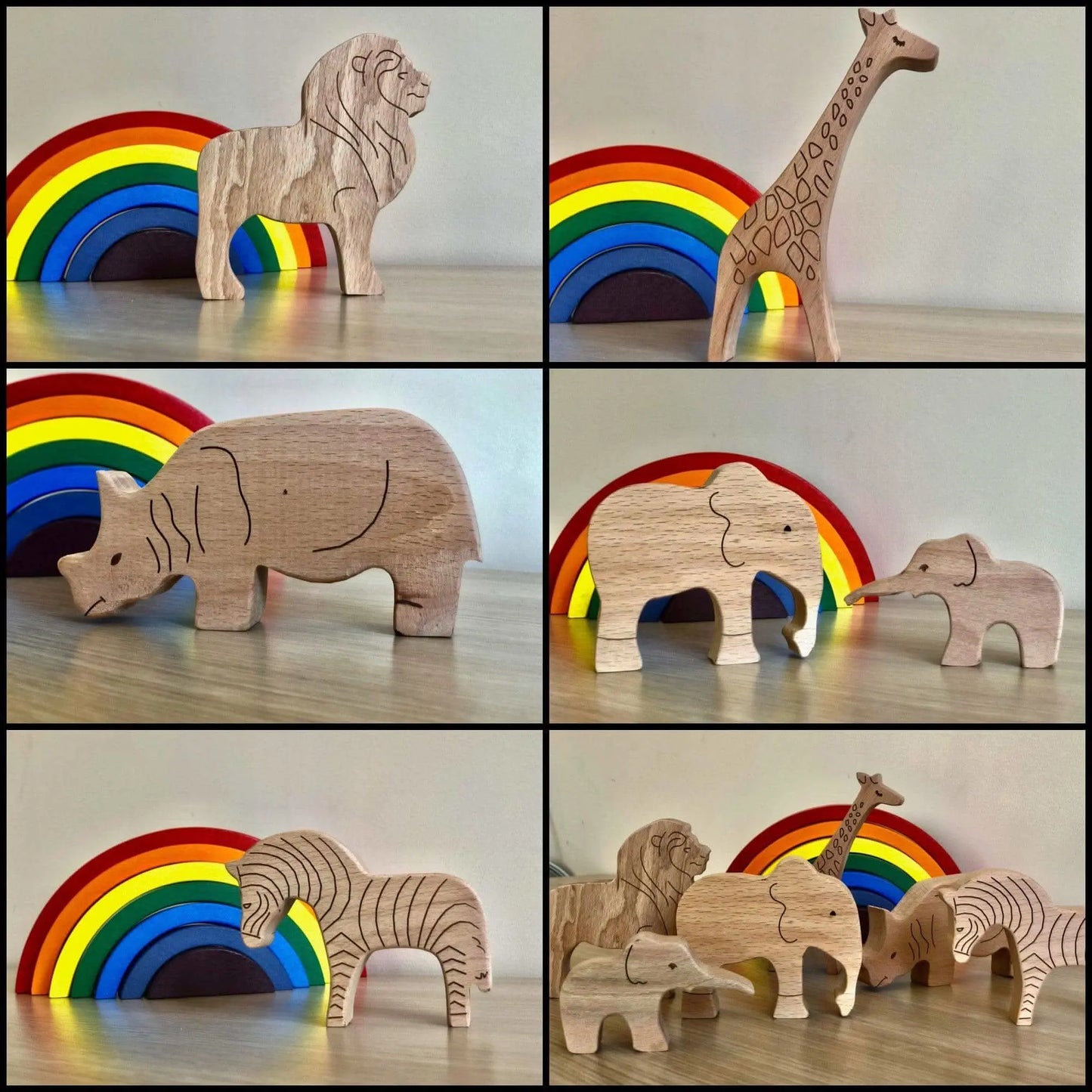Kidodido Handcrafted Wooden Safari Animals Set for Imaginative Play - Toys & Games > Toys > Dolls, Playsets & Toy Figures > Toy Playsets > Farm Animal Playsets
