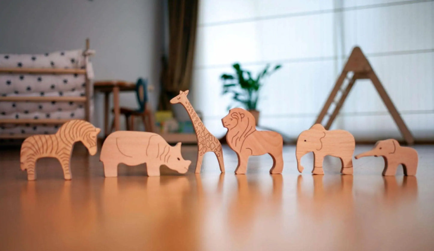 Kidodido Handcrafted Wooden Safari Animals Set for Imaginative Play - Toys & Games > Toys > Dolls, Playsets & Toy Figures > Toy Playsets > Farm Animal Playsets