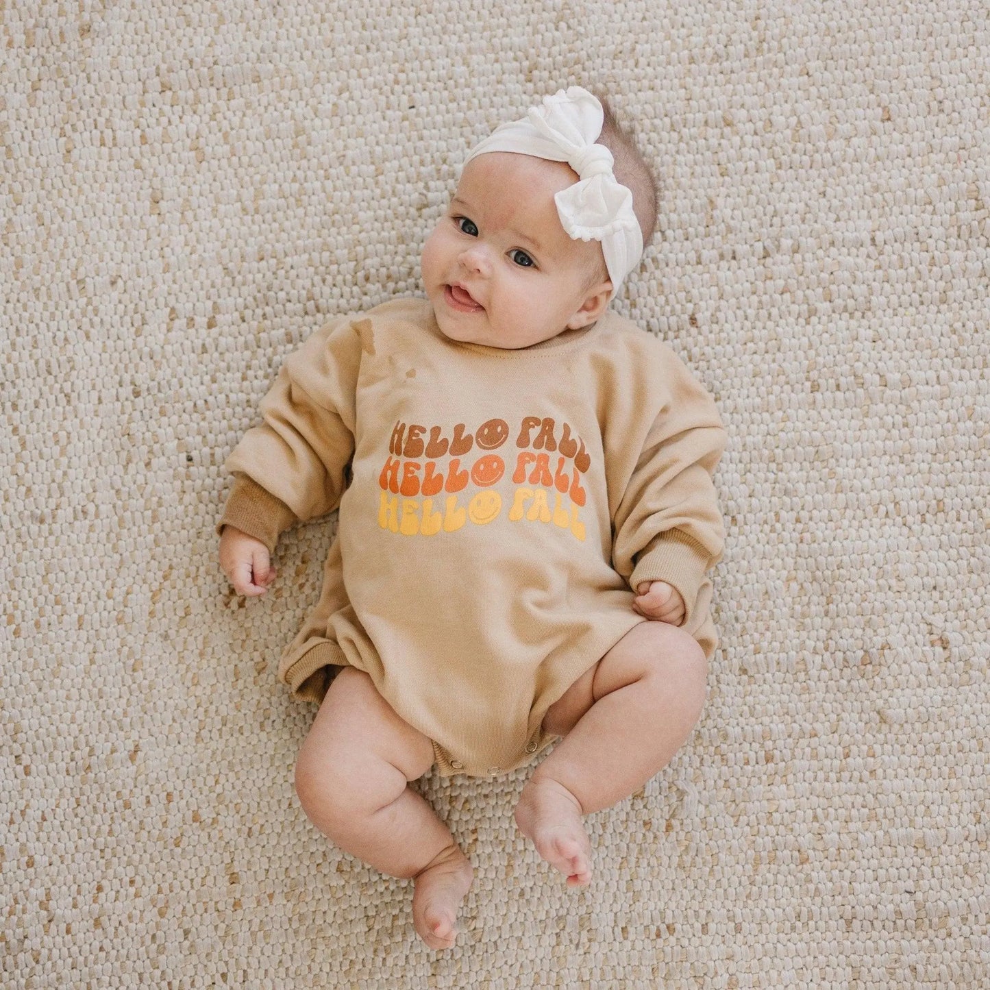 Little Joy Co. Hello Fall Graphic Oversized Sweatshirt Romper for Baby -
