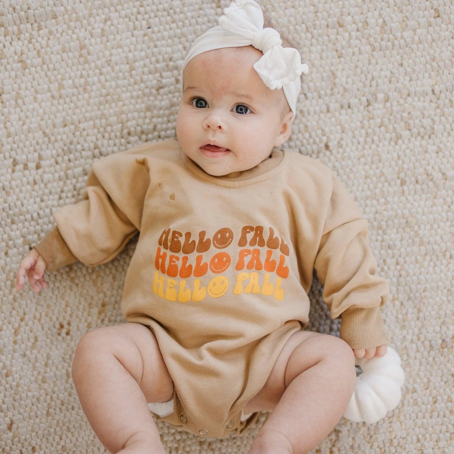 Little Joy Co. Hello Fall Graphic Oversized Sweatshirt Romper for Baby -