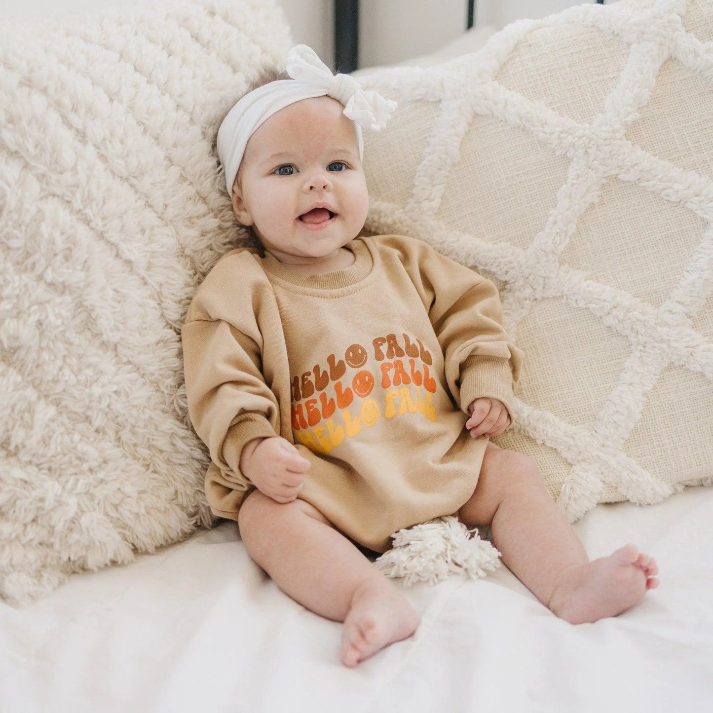 Little Joy Co. Hello Fall Graphic Oversized Sweatshirt Romper for Baby -